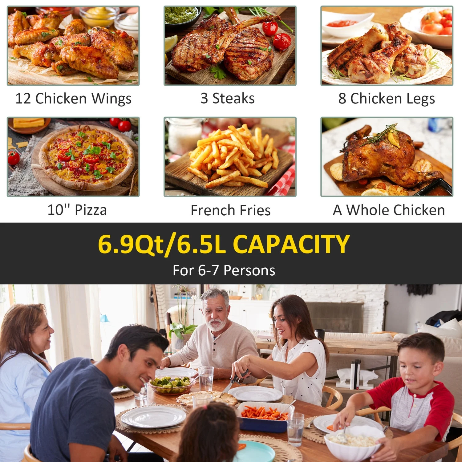 2025 GVJMTKP Heteluchtfriteuse 1700 W, 6,9 Liter met digitaal display, 360�� luchtcirculatie, instelbare temperatuur, timer en antiaanbakmand voor vetarm of olievrij koken, zwart