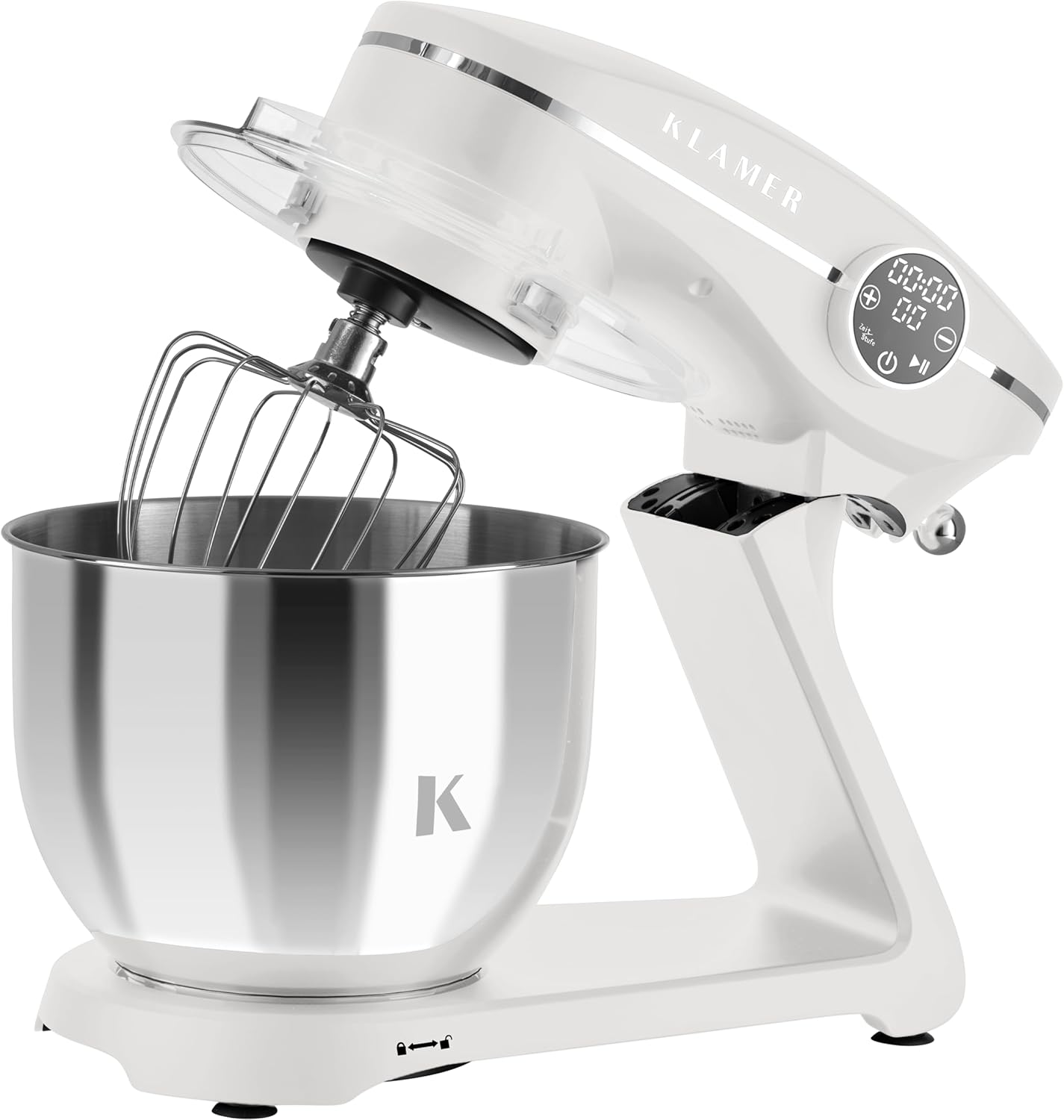 KLAMER Küchenmaschine 1800W, Knetmaschine Brotteig mit Edelstahl-Rührschüssel 6 L, 10 Stufen mit Timer, Planetenrührwerk, Rührbesen, Knethaken, Schneebesen & Sichtdeckel (schwarz)