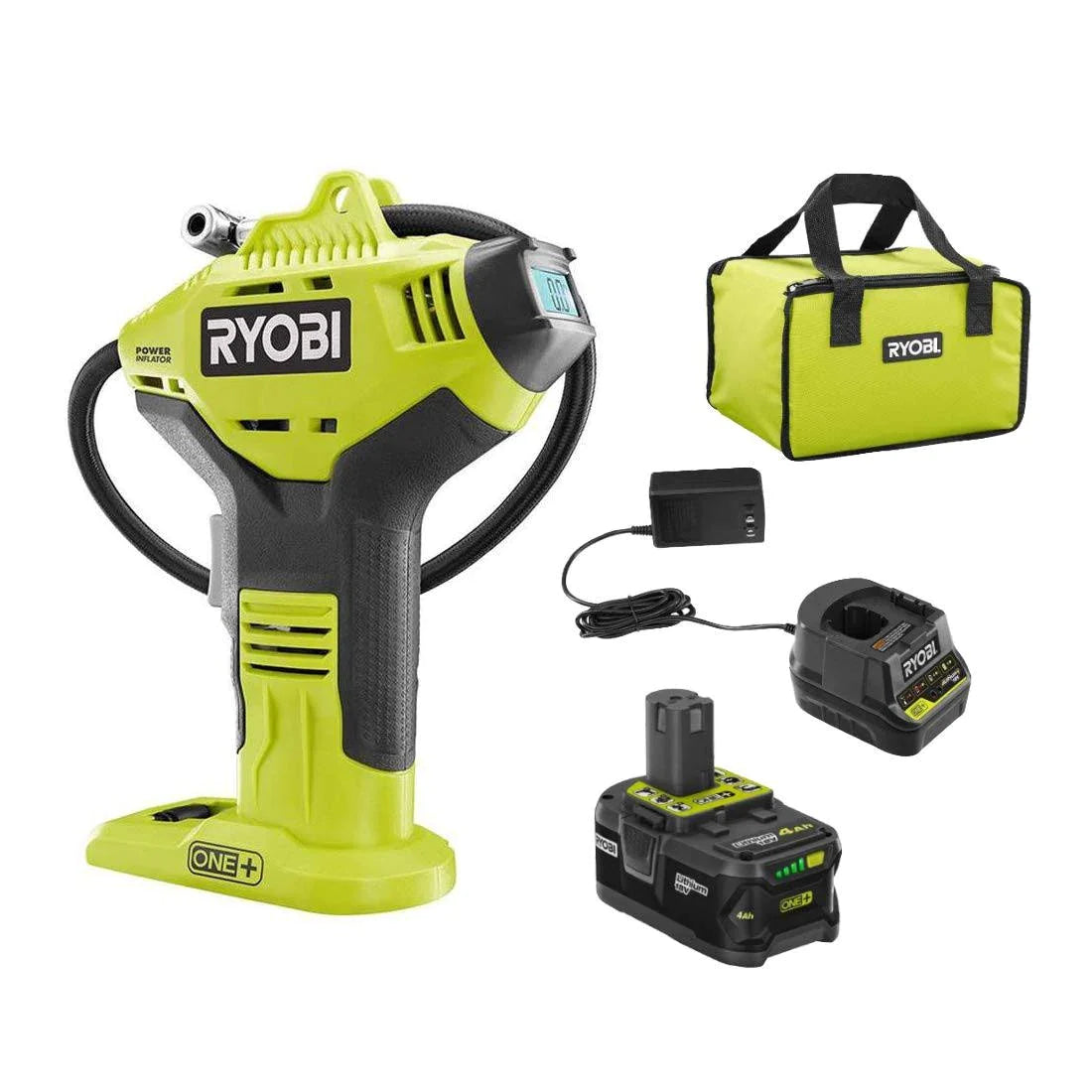 2025 Draadloze Hoge Druk Pomp Ryobi P737D van 18 Volt One+ met Digitale Drukmeter, 18 Volt 4.0 Ah Lithium-Ion Batterij, Oplader en Tas