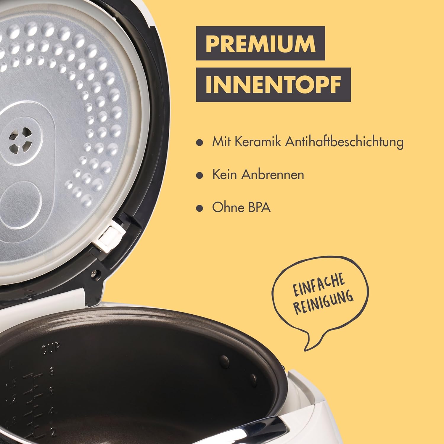 REISHUNGER Digitaler Reiskocher & Dampfgarer Schwarz | 1,5 L bis 8 Personen | Warmhaltefunktion, Timer & Premium Innentopf | Multikocher, 12 Programme, 7-Phasen-Technologie