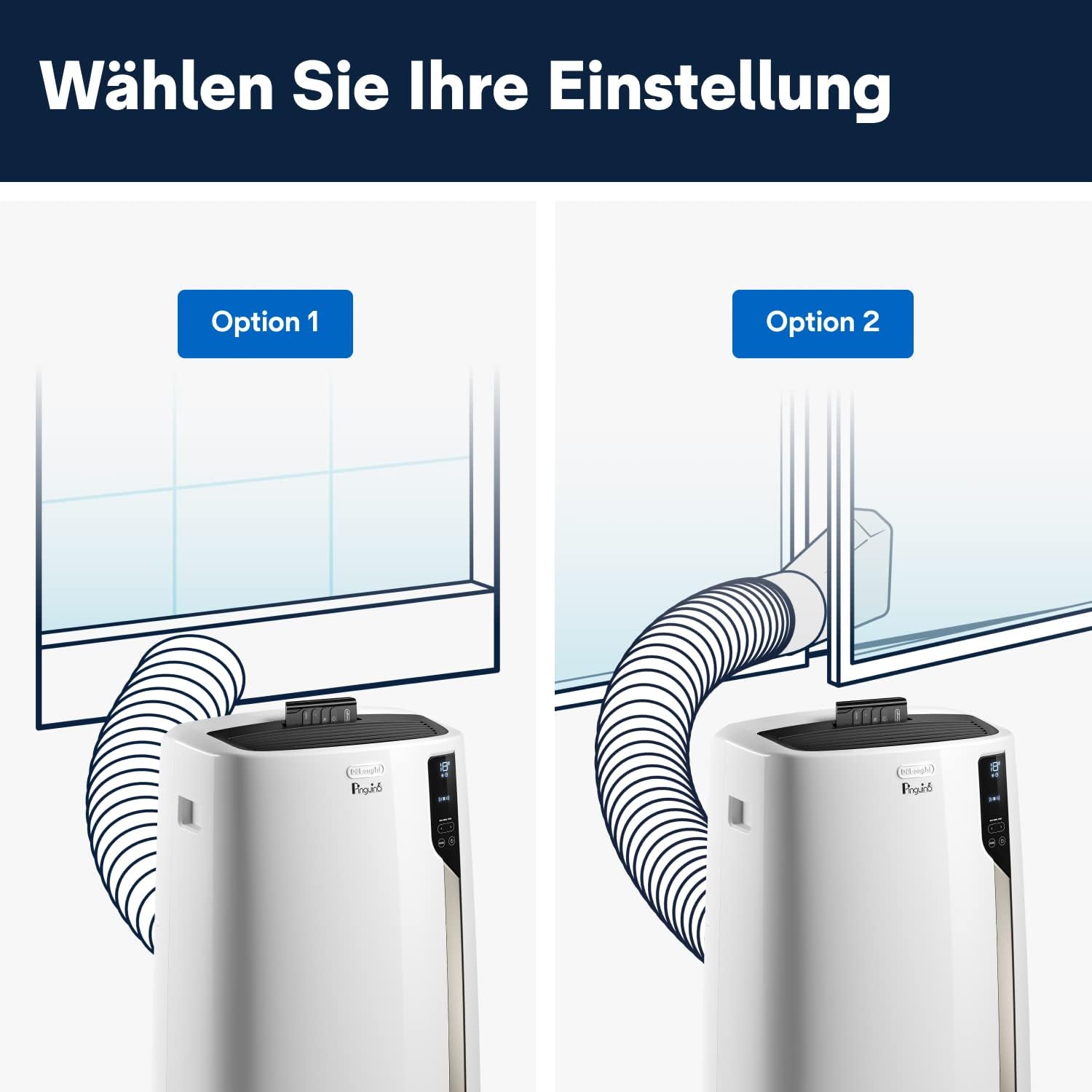 De'Longhi Pinguino PAC EM82, Mobile Klimaanlage für Rume bis zu 80 m, 9.400 BTU, 2,4 kW, 63 dB, Entfeuchtungsfunktion, Energieklasse A, 24h-Timer, Wei