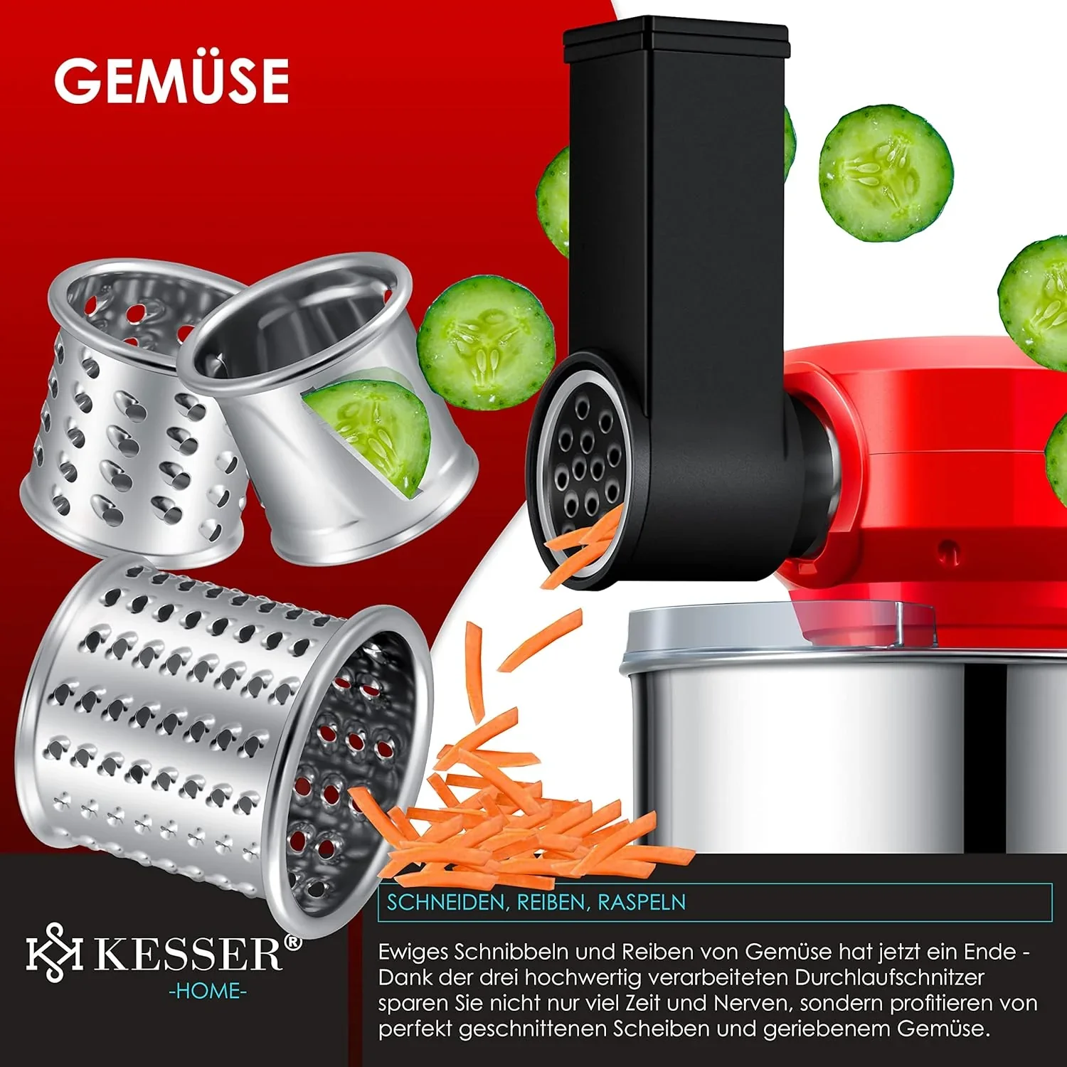 KESSER? 3 in 1 Universal K��chenmaschine K-KM 3000 mit Fleischwolf Knetmaschine Multifunktionale R��hrmaschine 5,5L Sch��ssel mit 3 R��hrwerkzeuge, 1,5L Entsafter, Zubeh?r-Set, Pasta & Geb?ckformen