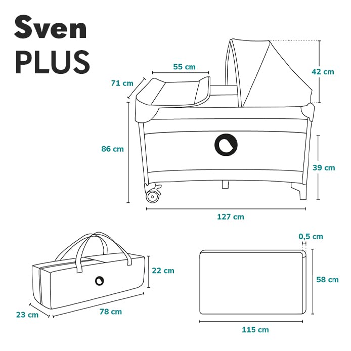 lionelo Sven 2in1 Box bambini dalla nascita fino 15kg Lettino pieghevole con Fasciatoio baldacchino Giocattoli Pendenti Ingresso laterale aggiuntivo Sistema LockGuard : Prima infanzia