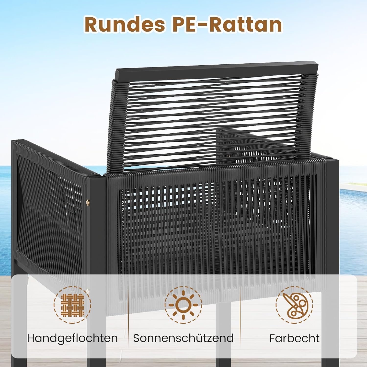 COSTWAY 5tlg. Rattan Gartenmöbel Set, Balkonmöbel, Balkonset inkl. 2 Stühle mit Kissen, Hocker & Tisch, Terrassenmöbel, platzsparendes Gartenset mit klappbarer Rückenlehne, Sitzgruppe für Garten