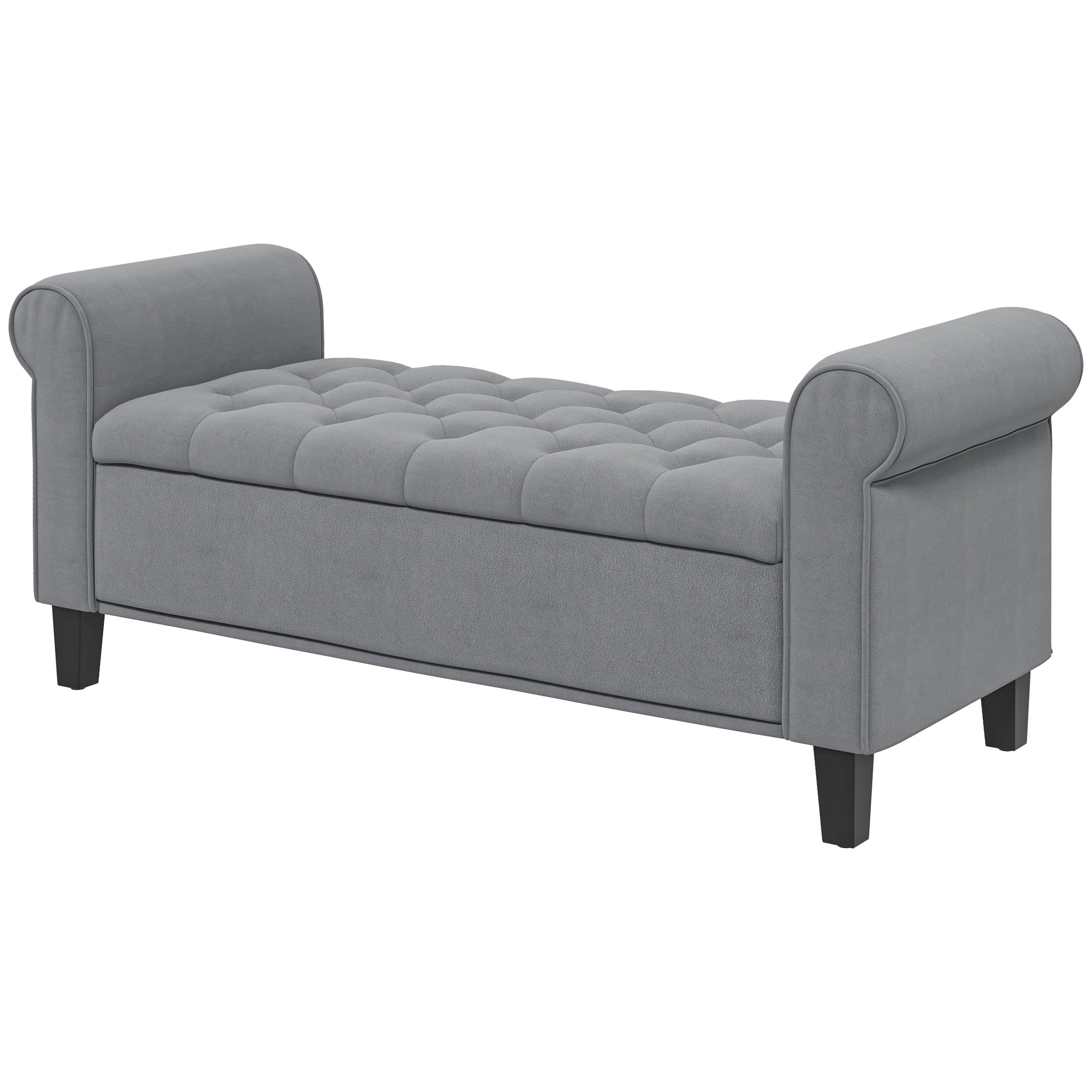 Zitbank Polsterbank Bedbank, Knoopstiksel, Fluweelachtige Afwerking, 126 cm x 48,5 cm x 57 cm, Grijs