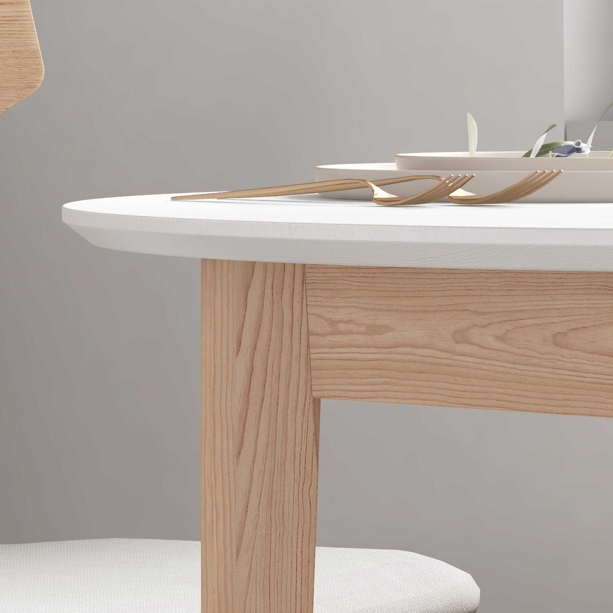 Eettafel Keukentafel Ronde Tafel, Scandinavisch Design, 75 cm x 75 cm x 76 cm, Wit + Natuur