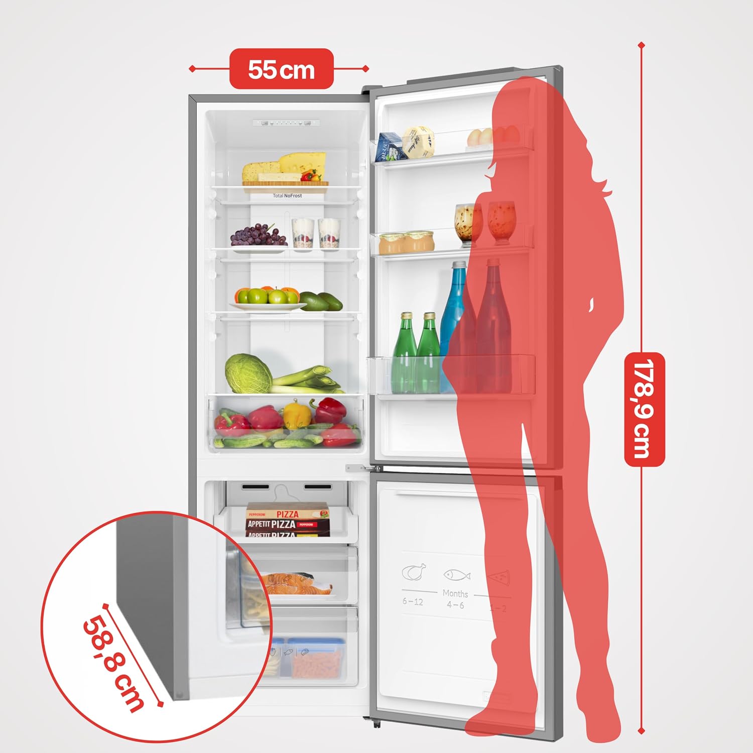 Amica Kühl‑Gefrier‑Kombination freistehend 178,9 x 55 x 58,8 cm 262 l Ökofunktion NoFrost Supergefrierfunktion 4-Sterne-Fach Gefrierfach unten AKG 3877 E – Kühl Gefrierkombination Edelstahloptik