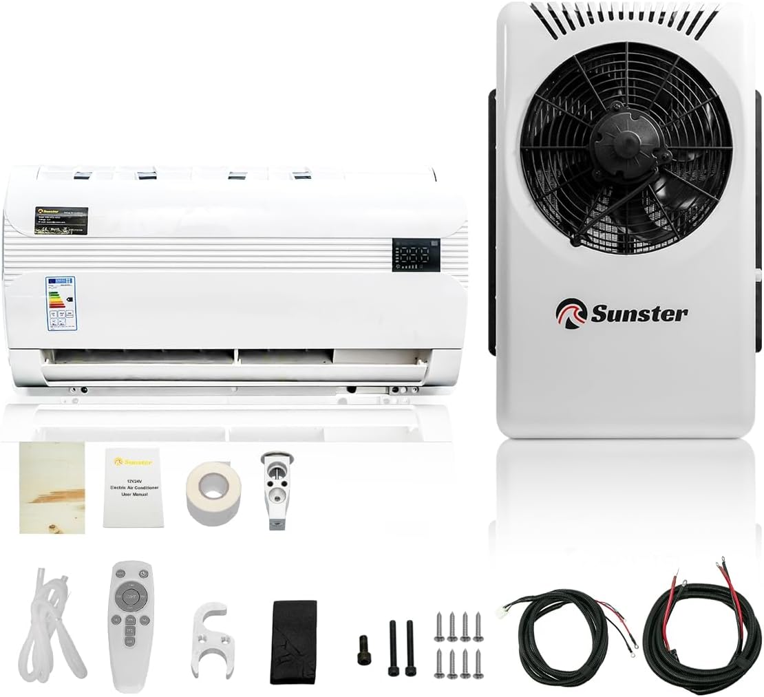Sunster Split Klimaanlage Wohnwagen, Electric AC Unit 12 Volt Fit für Wohnmobile Bus Anhänger Traktoren Camper Van Parken Klimaanlage Schnelle Kühlung Low Noise