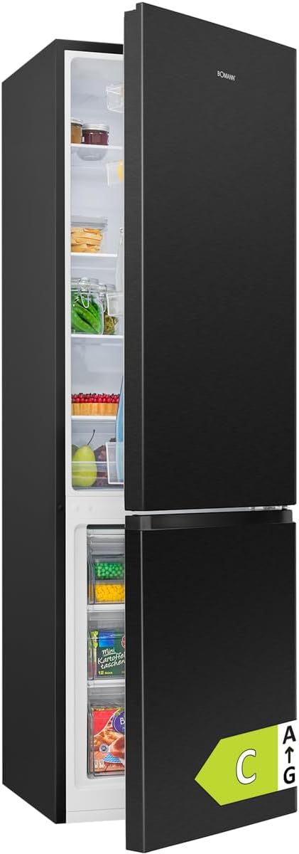 Bomann® Kühlschrank mit Gefrierfach | Energieklasse C | 180cm | Kühl Gefrierkombination leise 36 dB | 4 Ablagen & 3 Schubladen | Türanschlag wechselbar | 268L Kühlgefrierkombi | KG 7353 schwarz
