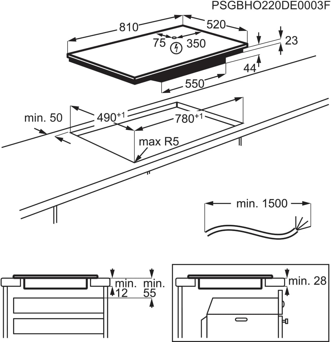AEG Induktionskochfeld autark 80cm mit Dunstabzug / Made in Germany / 4 Flex-Kochzonen mit Bridge (Kombination 2er Zonen) / Auto-Funktion des Dunstabzugs / Aktivkohlefilter / COLI84COXB