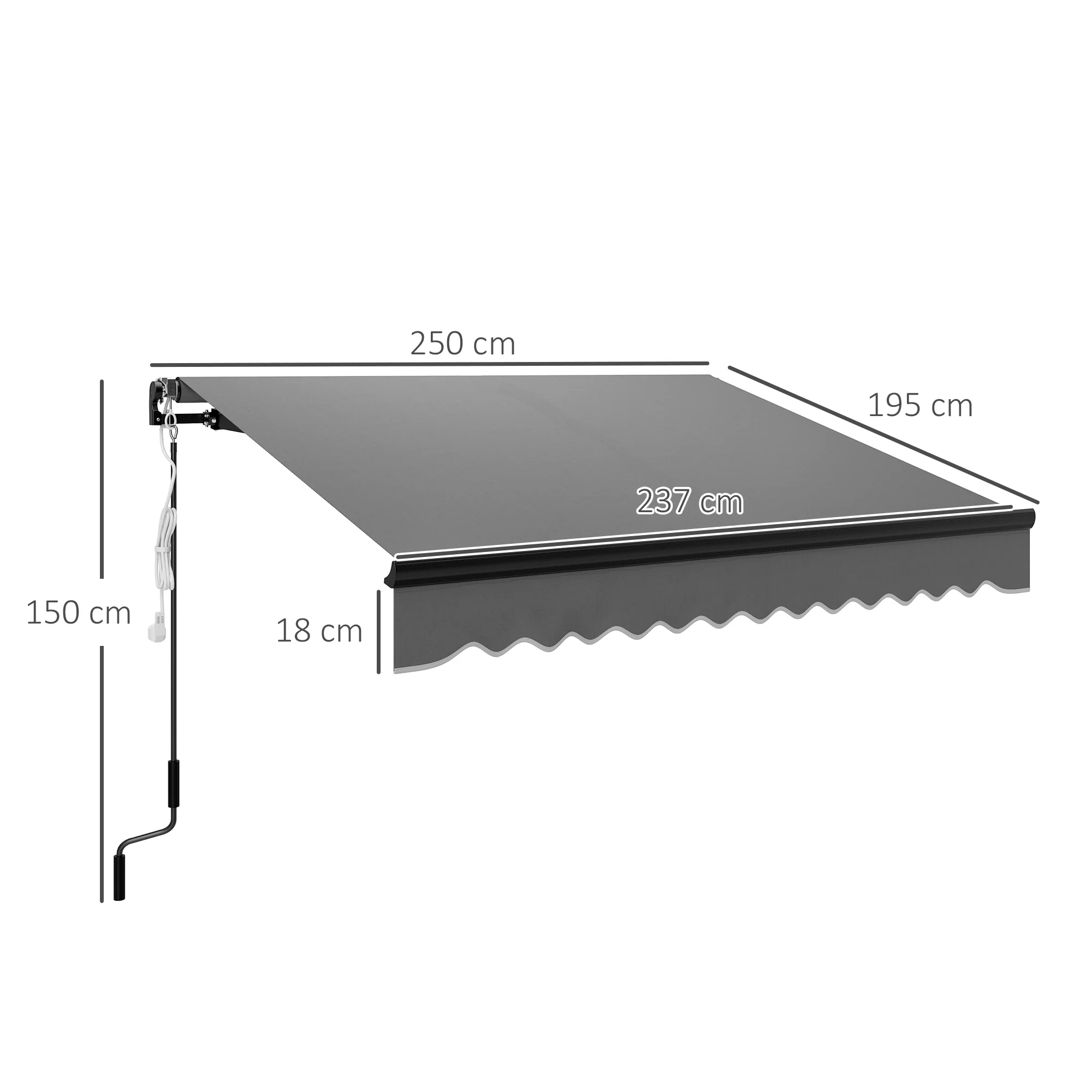 2025 2,5 x 2 m Elektrisch Zonnescherm met LED-licht & Afstandsbediening voor Tuin, Terras en Deck, Donkergrijs