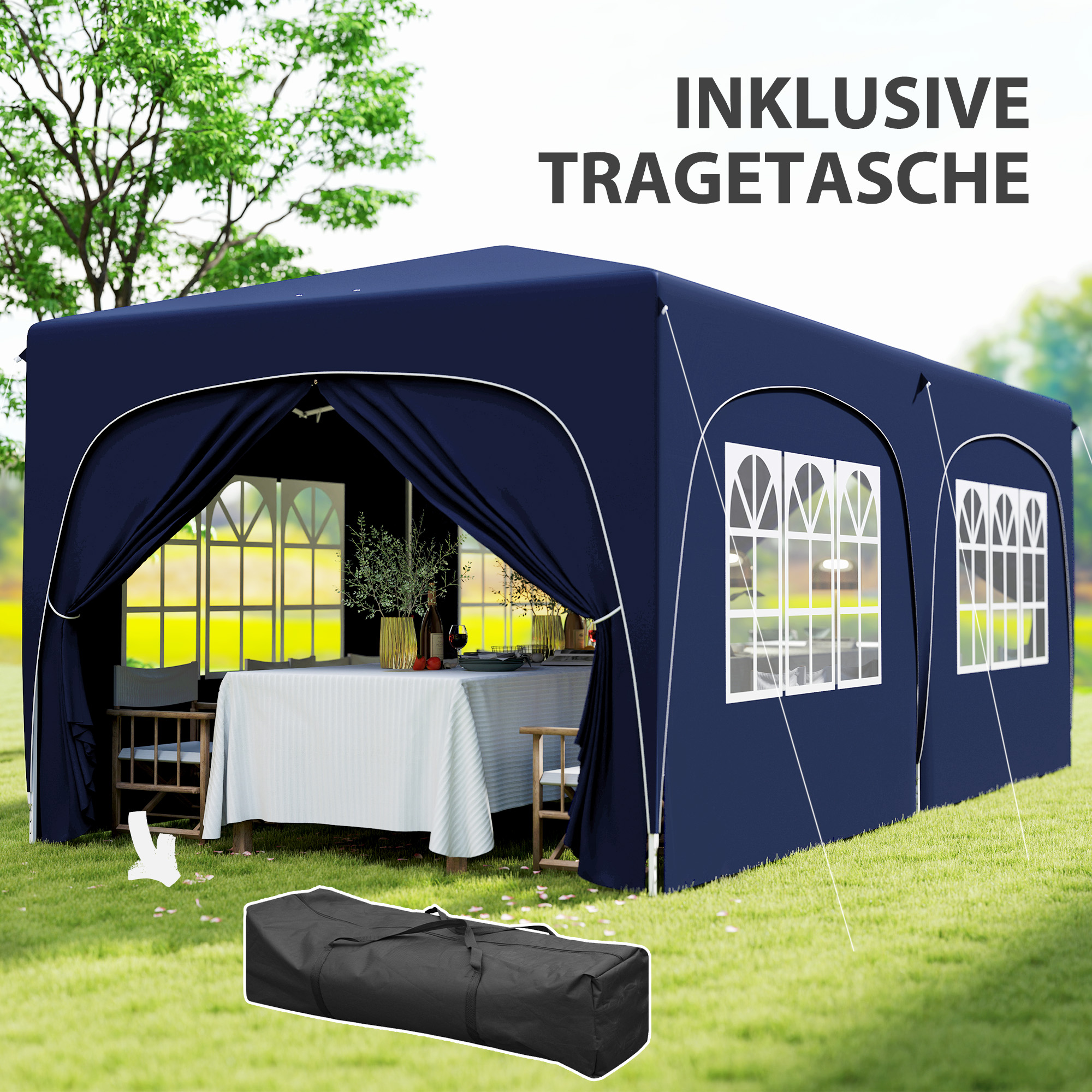 3 x 6 m Pop-up Paviljoen met Zijwanden, UPF50+ Hoogteverstelbaar Tuinpaviljoen met Draagtas en Zandzakken