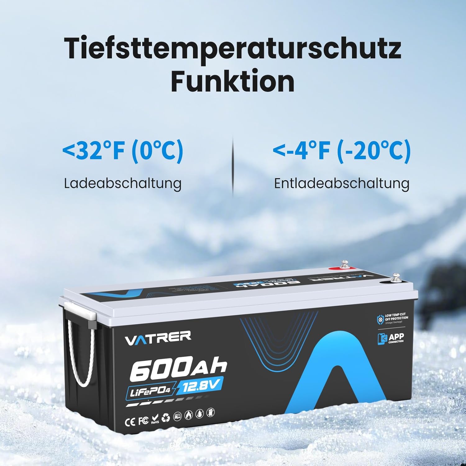 12V 600Ah LiFePO4 Lithiumbatterie mit APP-Überwachung,300A BMS,Schutz vor hohen/niedrigen Temperaturen,3840W Maximalleistung für Wohnmobile,Solar,Boote,netzunabhängige Systeme,Hausenergiespeicher
