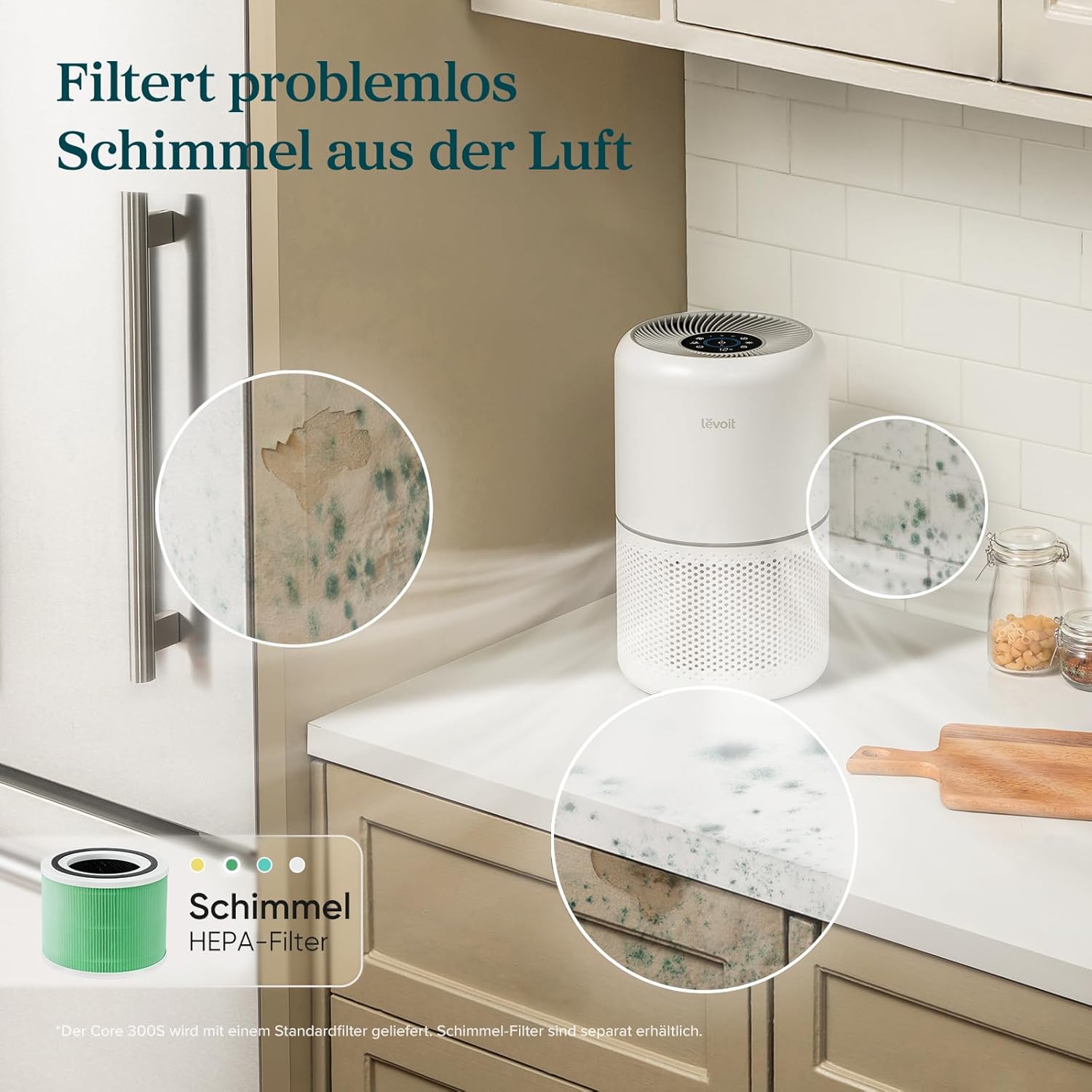 Levoit Luftreiniger mit HEPA Luftfilter gegen 99,97 Prozent Schimmel Staub Pollen Tierhaare, Luftqualitäts-Feedback und Auto-Modus, CADR 240m³/h für Raucherzimmer, bis zu 50m², Weiß