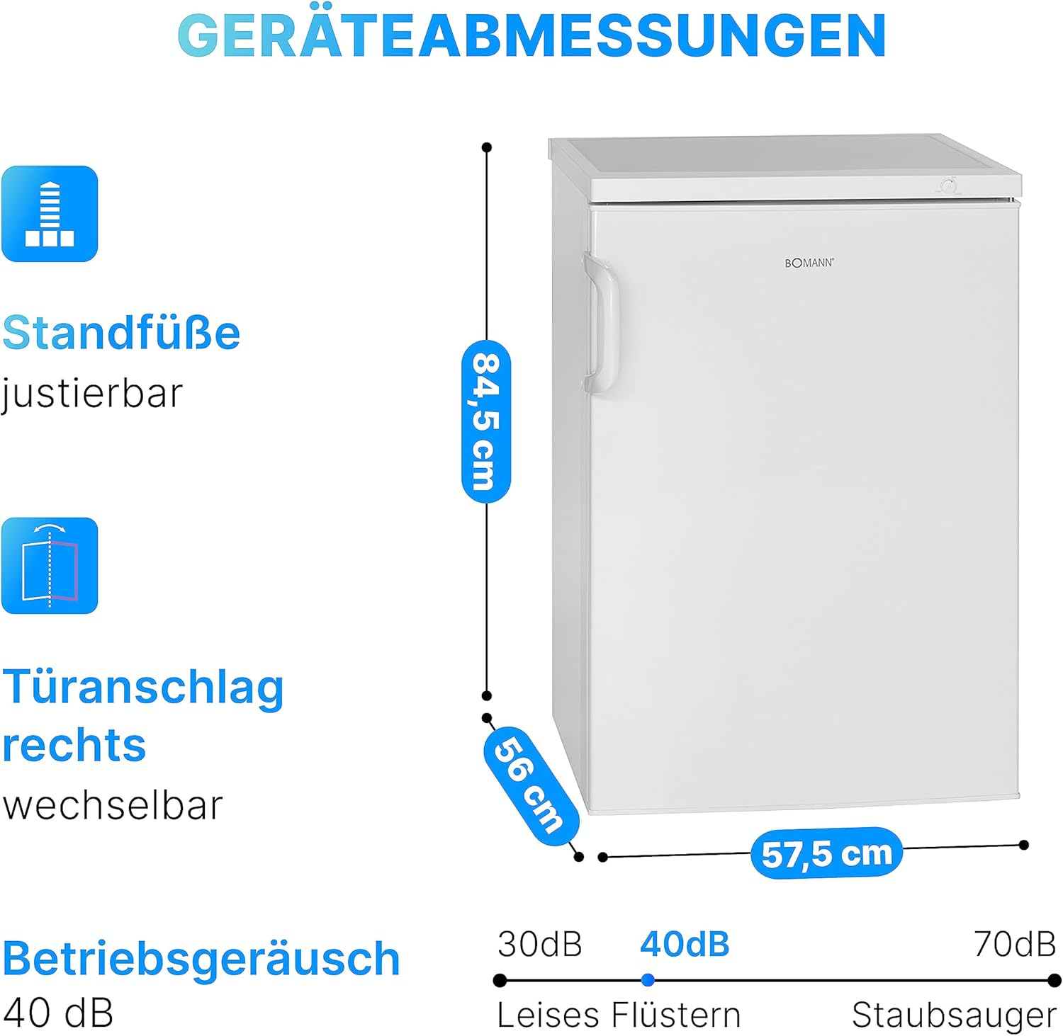 Bomann Gefrierschrank 85L Nutzinhalt, Gefrierschrank klein mit 3 Schubladen, wechselbarer Türanschlag, Freezer mit 4 Sterne-Kennzeichnung, leise & effizient, nur 131 kWh/Jahr - GS 2196.1 weiß