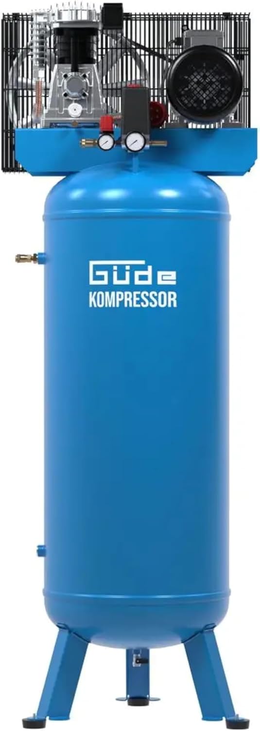 GÜDE Kompressor 485/10/200 ST - 2-Zylinder, 200L Kessel, 3kW, 10 bar, Druckluftkompressor mit Riemenantrieb, Luftfilter, Nachkühler, Sicherheitsventil