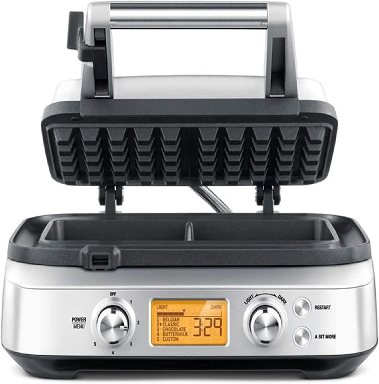 Sage - The Smart Waffle Pro - Waffeleisen - 4 Teigeinstellungen inkl. Belgische Waffeln, Klassische Waffeln - 12 Bräunungseinstellungen, 1000W Leistung, Einfach zu Reinigen - Gebürsteter Edelstahl