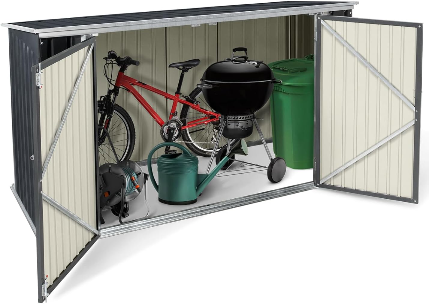 IDMarket – Metall-Gartenschuppen mit Mehrfachverschluss für die Aufbewahrung von Fahrrädern, Werkzeugen, Müll