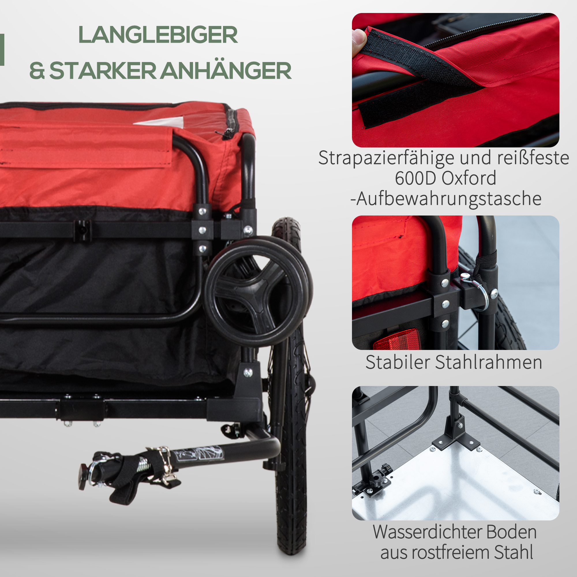 Bagageaanhanger Bolderkar 130 x 64 x 103 cm Staal Zwart+Rood