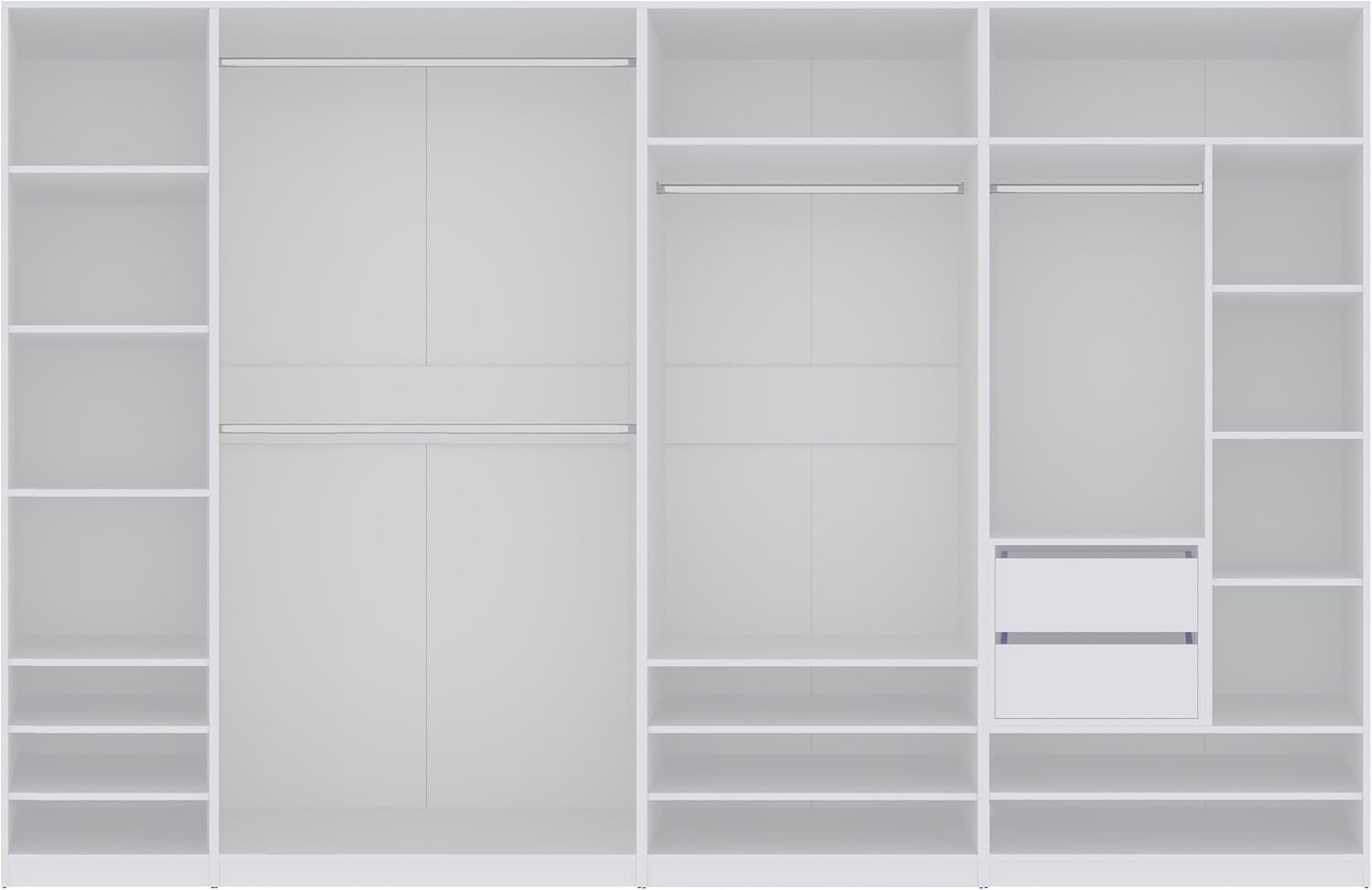 Marmex Garderobenschrank-Set TRES B, großes, breites Schrankset für das Schlafzimmer ohne Türen, Kleiderschrank mit Kleiderstangen, Einlegeböden für Kleidung, Schuhe 320x206x51 (weiß)