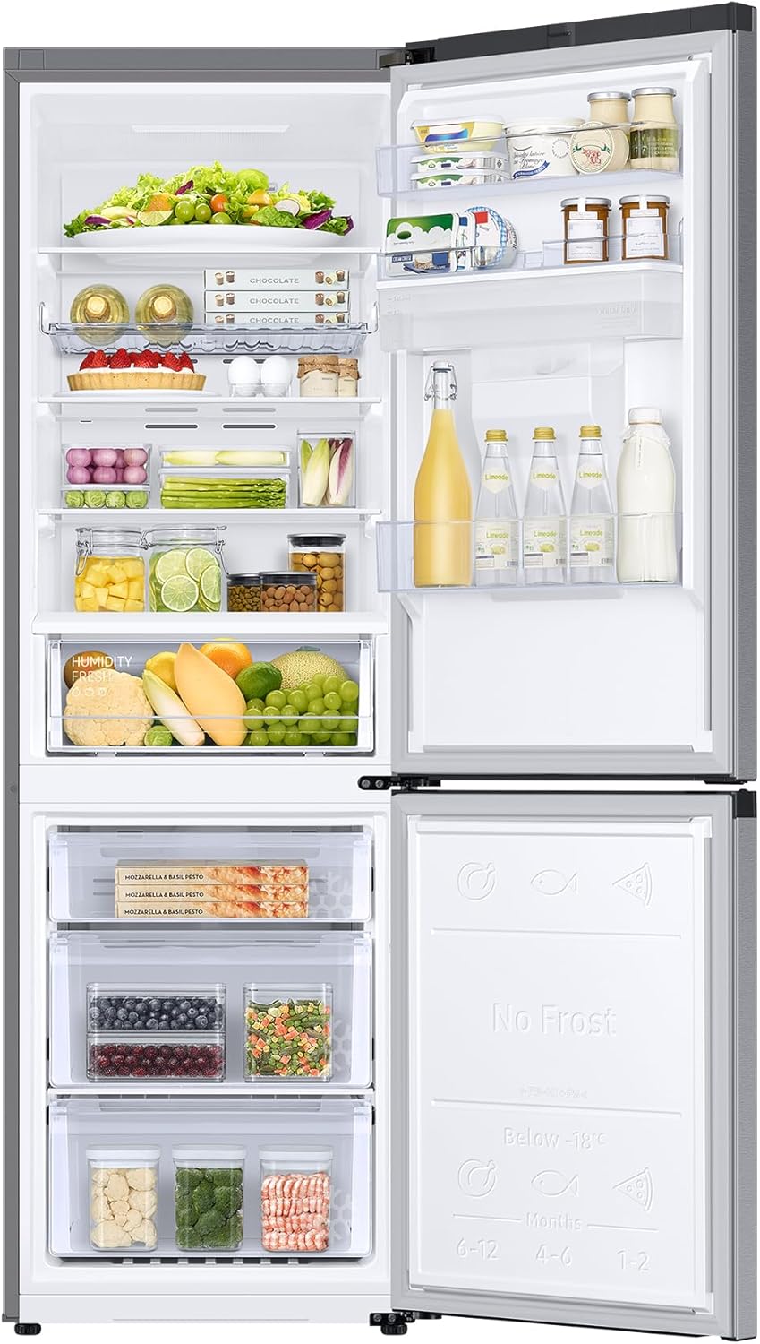 Samsung Frigorífico Combi IA 185.5cm Balda Botellero, Dispensador de agua 341L Clase D Plata RB34C632DSA/EF