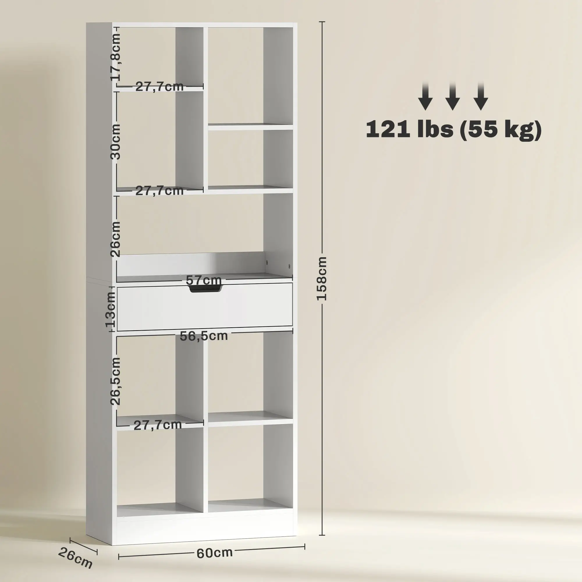 HOMCOM Boekenkast met lade veel opbergruimte Wit