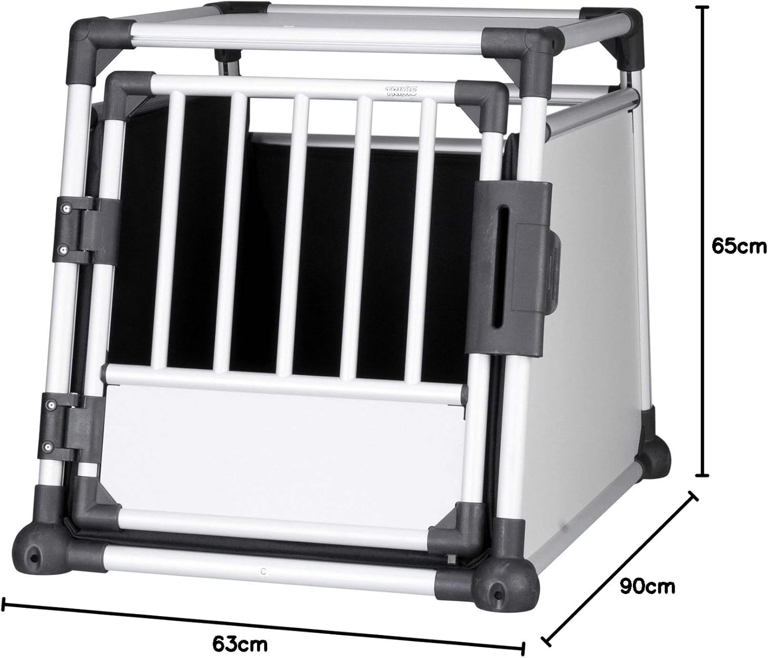 TRIXIE Hunde-Transportbox, Aluminium, L: 92 x 64 x 78 cm, grafit, rutschfste Liegematte, Klettleiste am Boden, Sicherheitsverschluss, stabil und geruscharm, hochgeschlossene Wnde - 39338