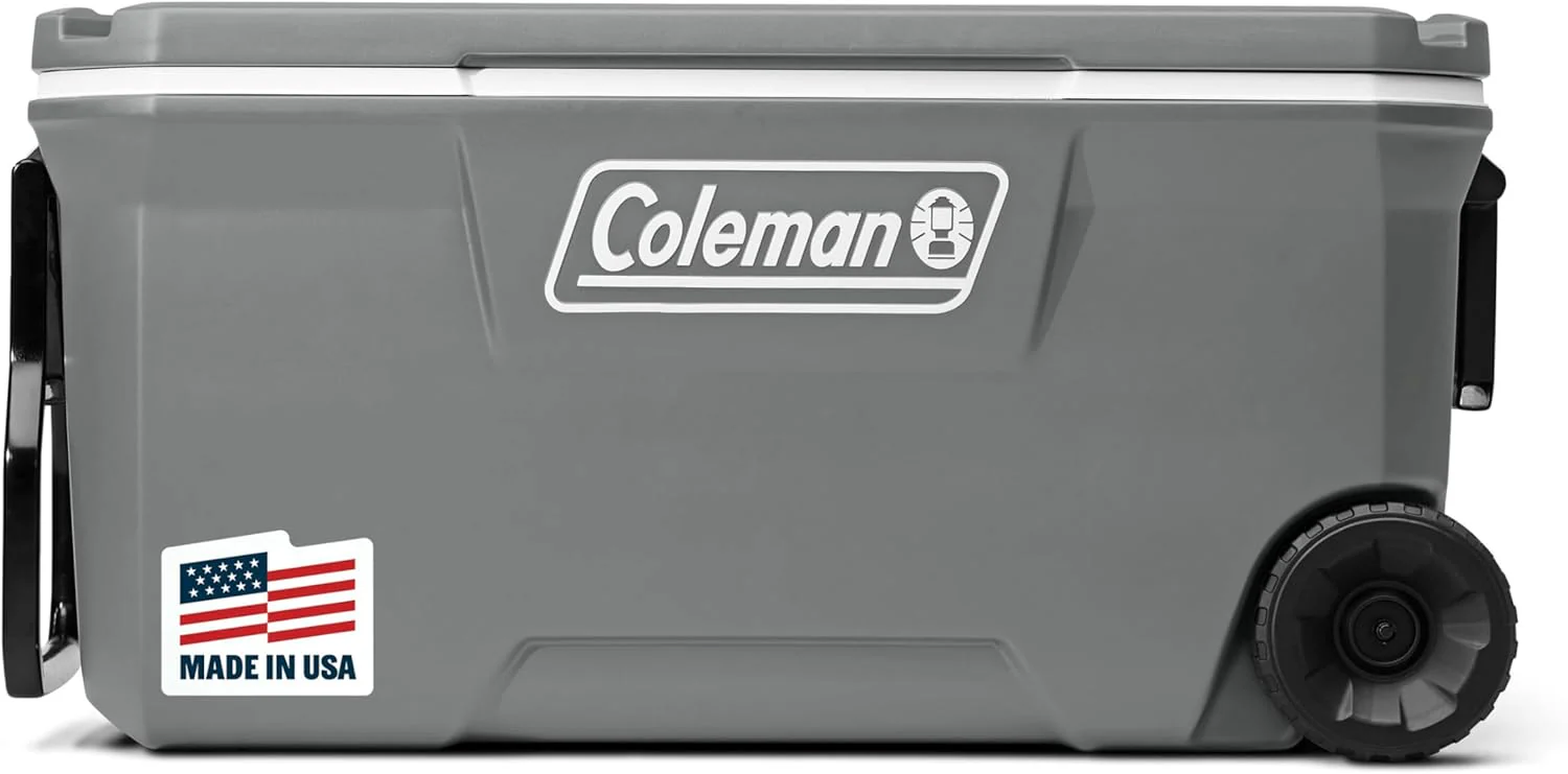 Coleman Insulated Portable Rolling Cooler with Wheels, Leak-Proof Outdoor Hard Cooler, Keeps Ice for Up to 5 Days, 100 Quart