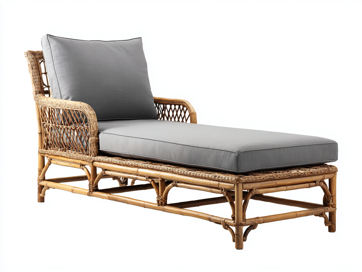 Sonnenliege-Rattan-Textil-197x71x42 cm-Natur-Grau-Eleganter Gartenstil