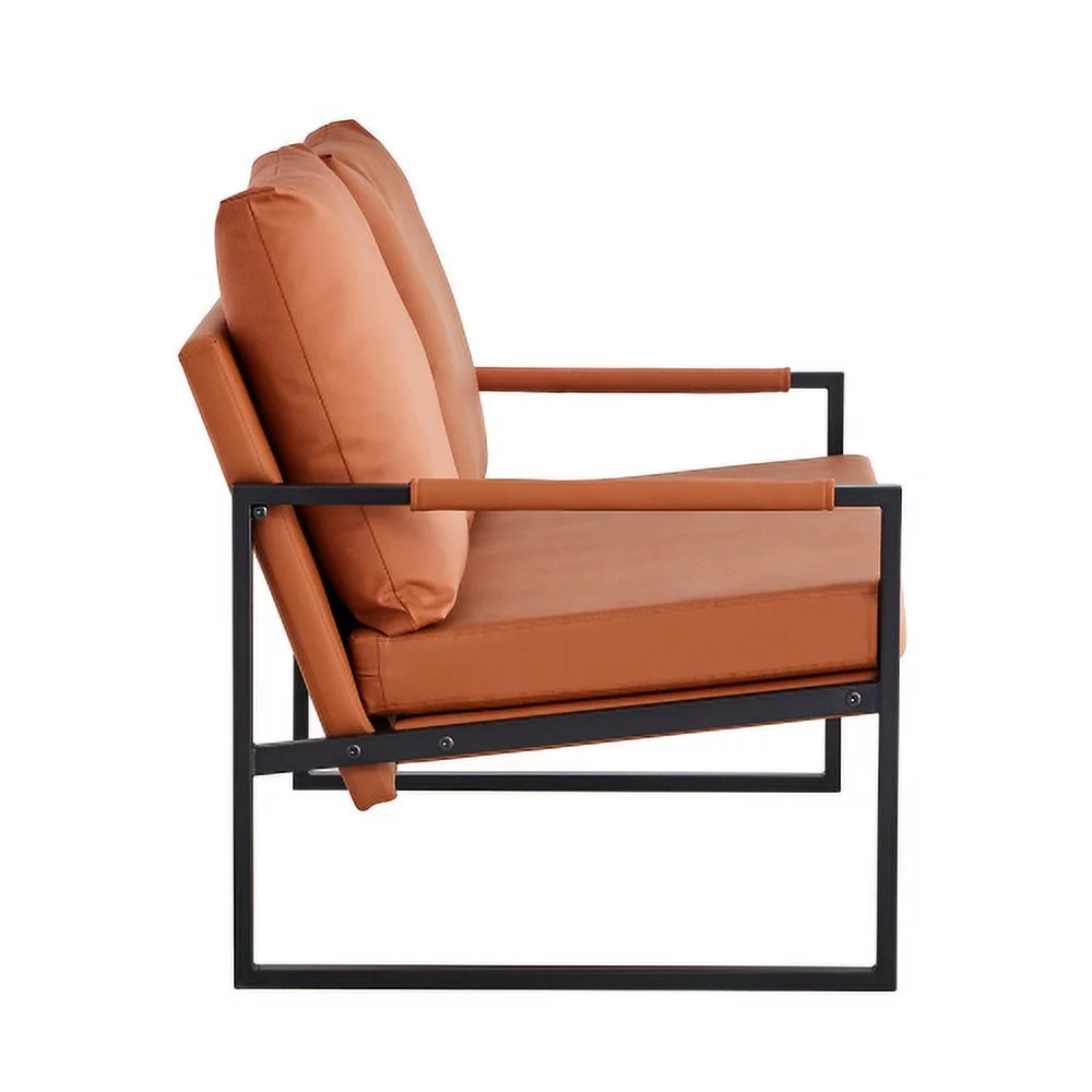 Moderne 2-zitsbank met 2 kussens �C PU-leer, Hoge Dichtheid Schuim, Zwarte Gecoate Metalen Frame, Bruin