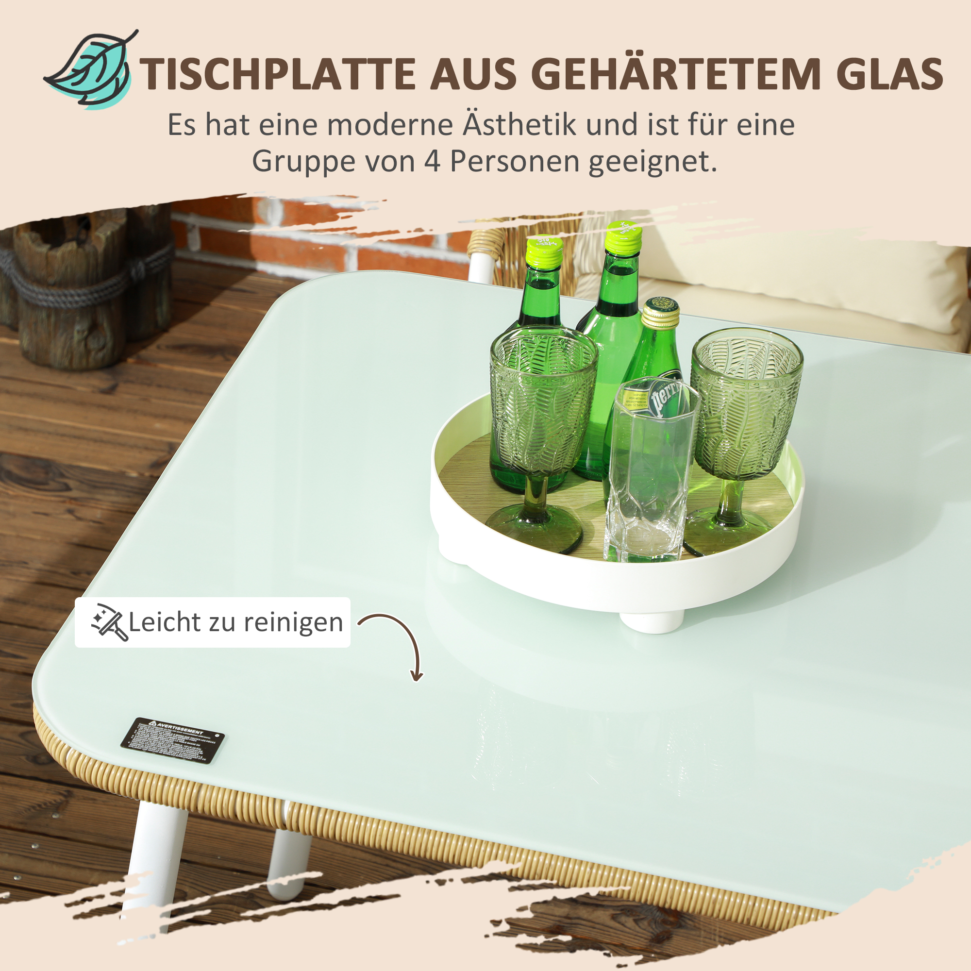 Outsunny Tuinset, 5-delig, Rattanlook, Zit- & Rugkussens, roestvrij Alu-frame, Geel/Wit/Beige