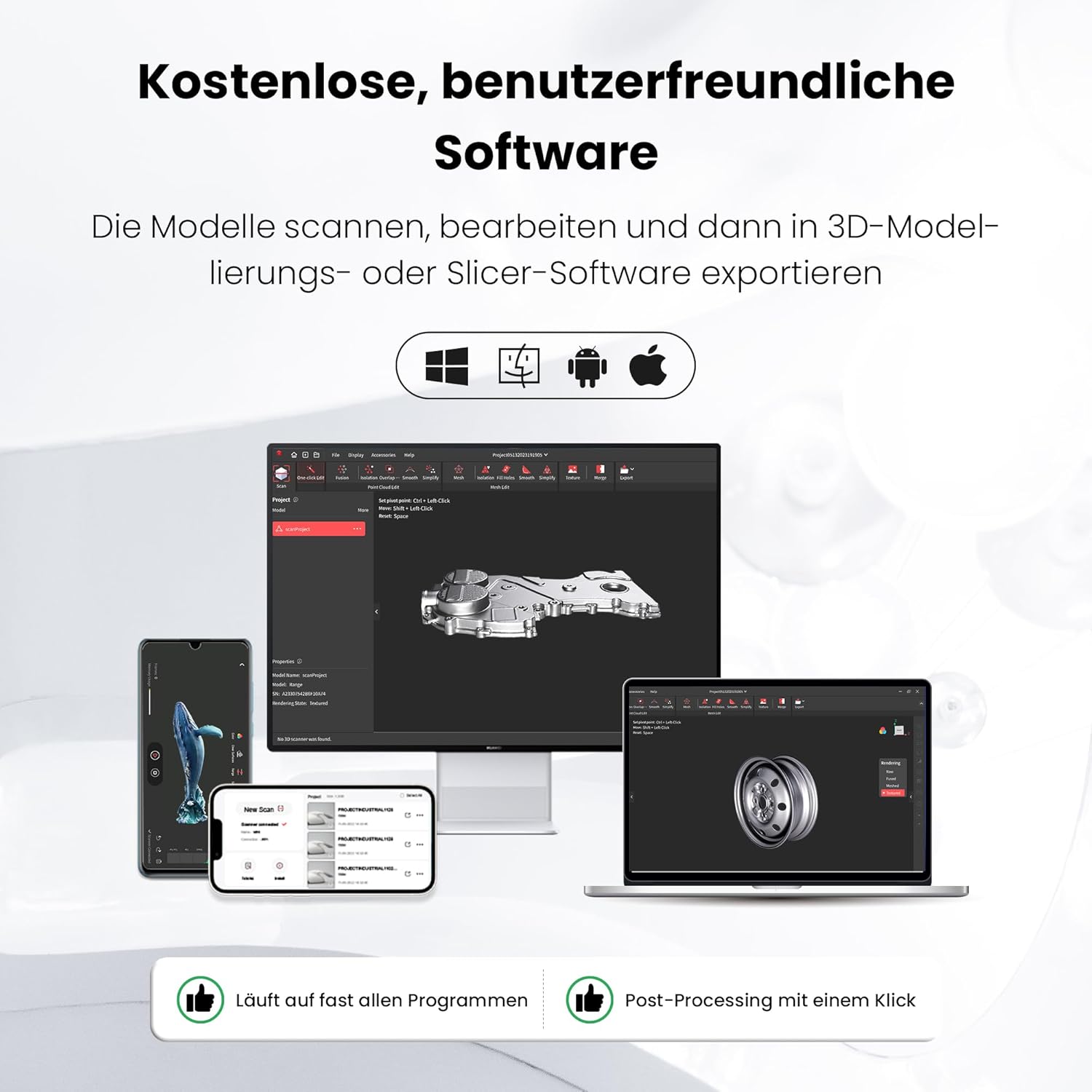 Revopoint INSPIRE 3D-Scanner für 3D-Druck handgeführter, tragbarer 3D-Scanner mit bis zu 18 FPS Scangeschwindigkeit, 0,2 mm Genauigkeit, vollfarbiges 3D-Scannen Kompatibel mit Android/iOS/Mac/Win