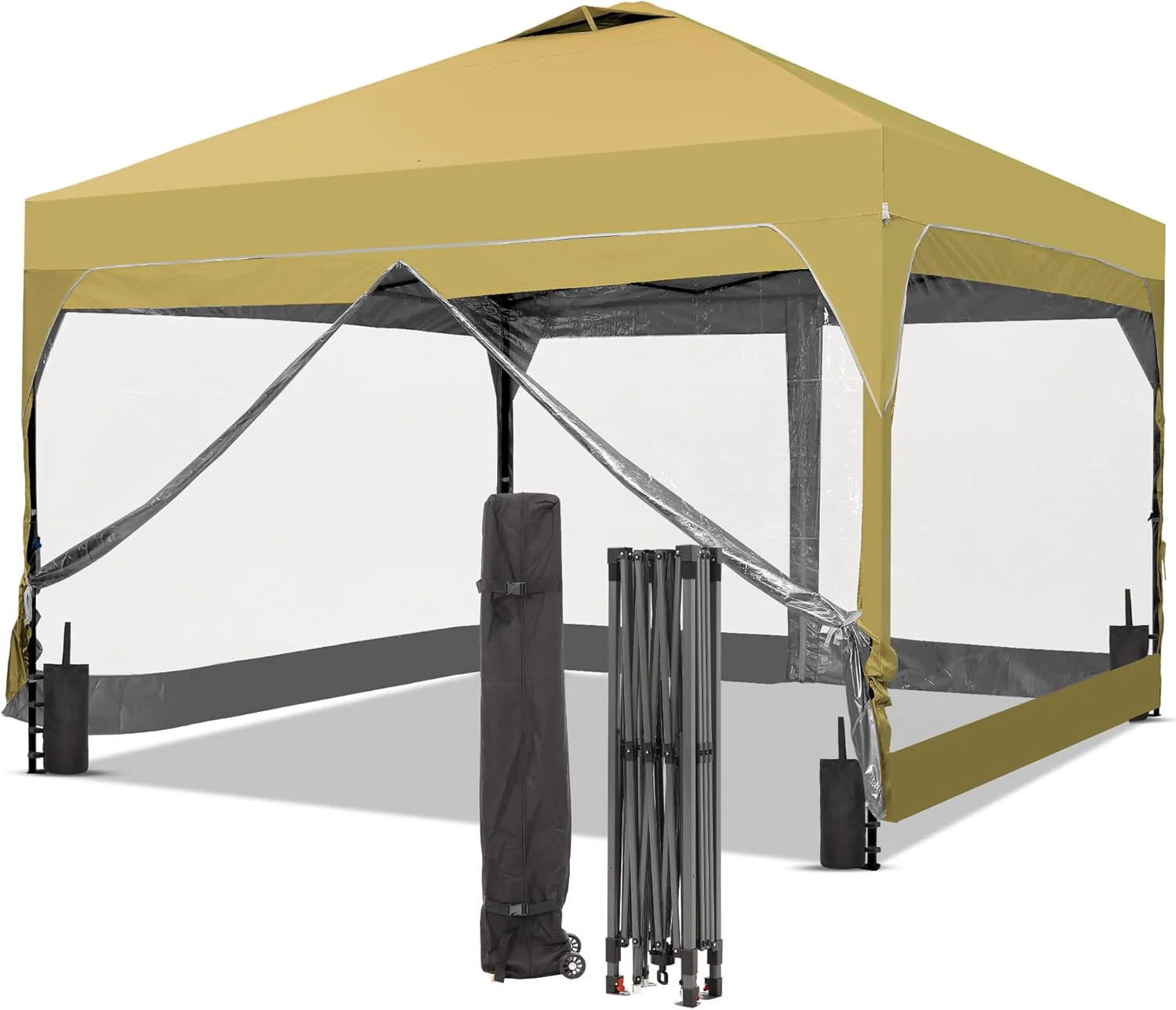 GDY 12x12 Pop Up Canopy Tent with 4 Sidewalls, Easy Set up with One Push Lift Gazebo