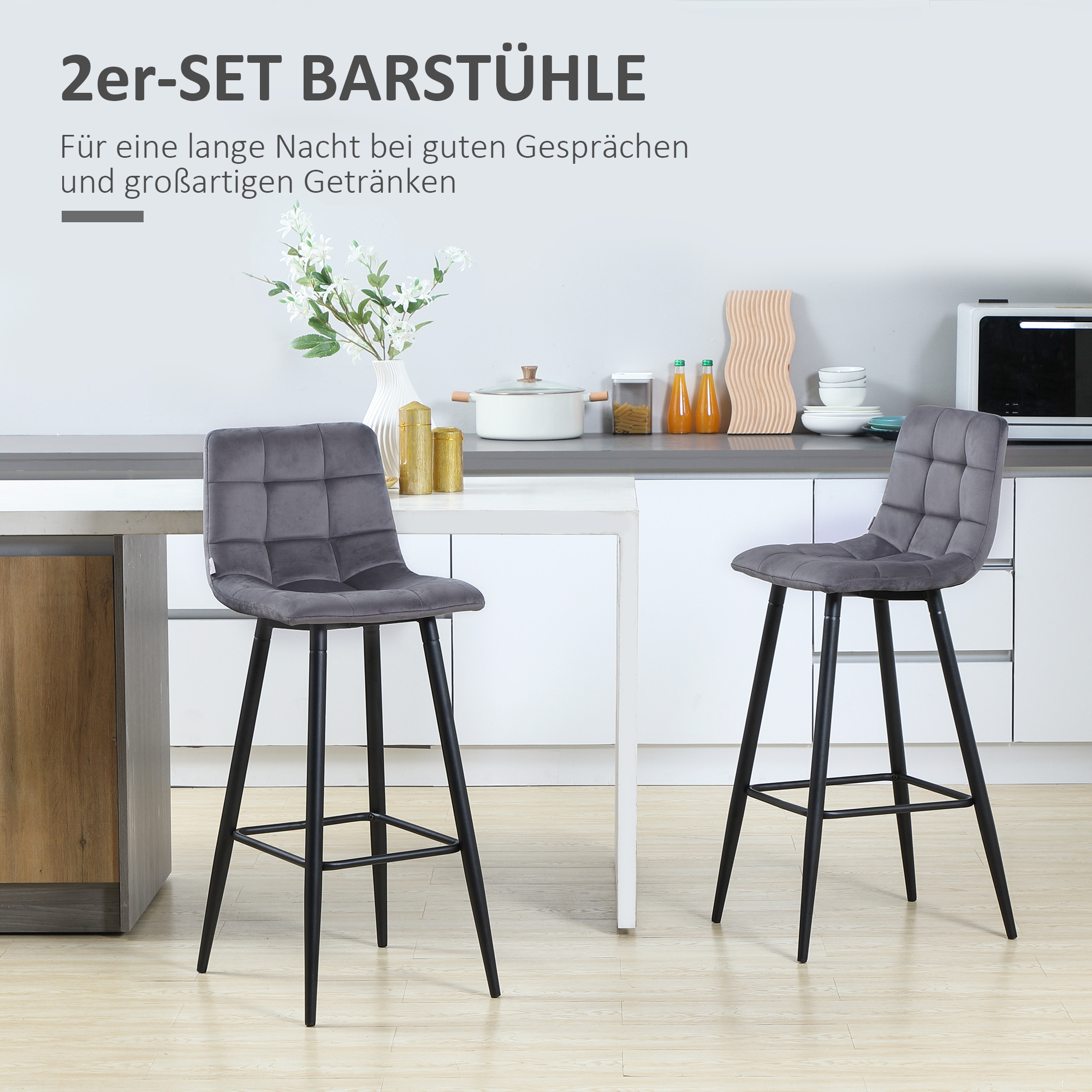 set van 2 barkrukken met voetsteun in retrodesign, grijs, 42 cm x 47 cm x 105 cm