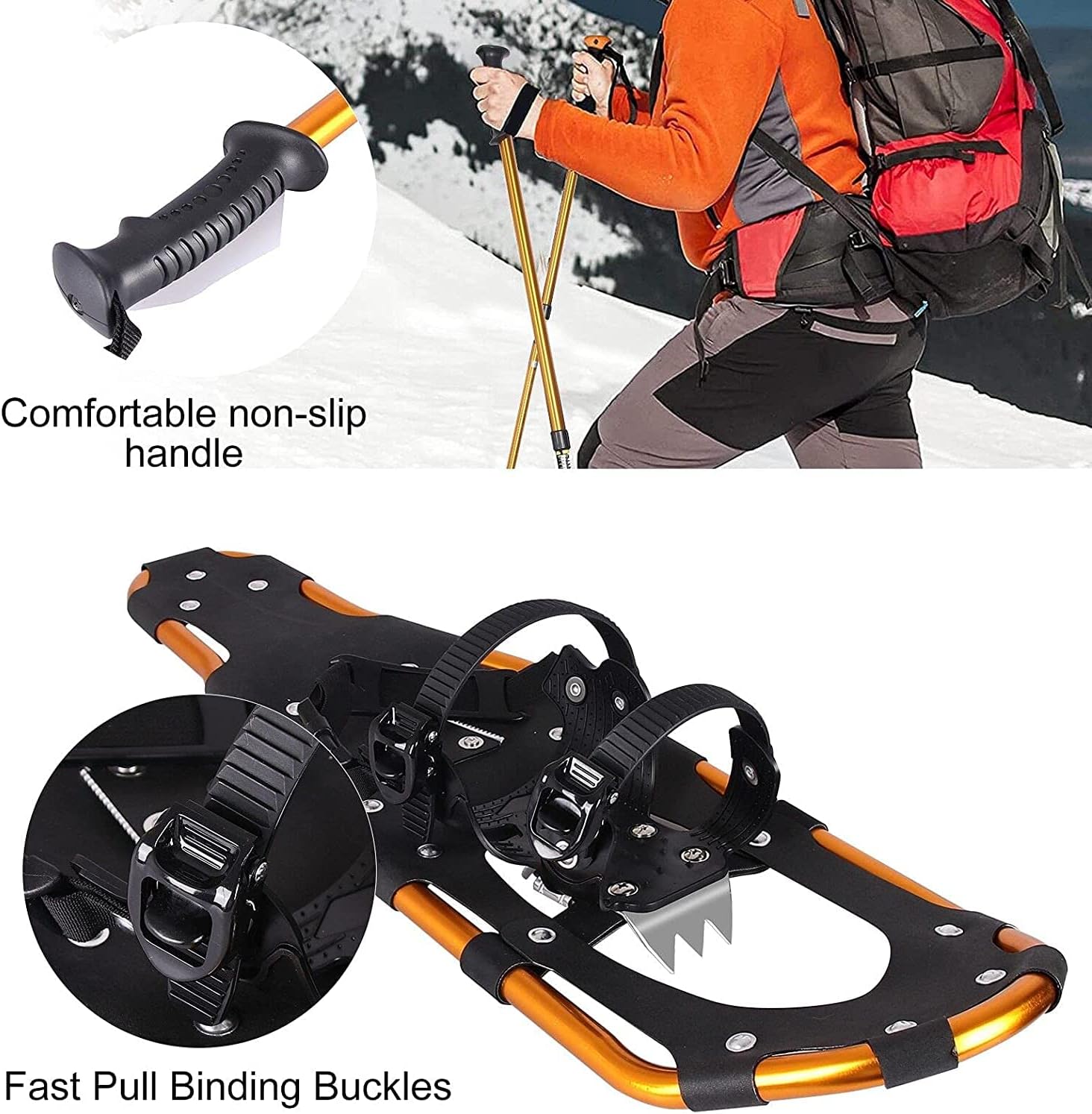 30 Zoll 4-in-1 Leichte Schneeschuhe für Damen und Herren, rutschfeste Aluminium-Steigeisen-Schneeschuhe mit Tragetasche und verstellbaren Bindungen