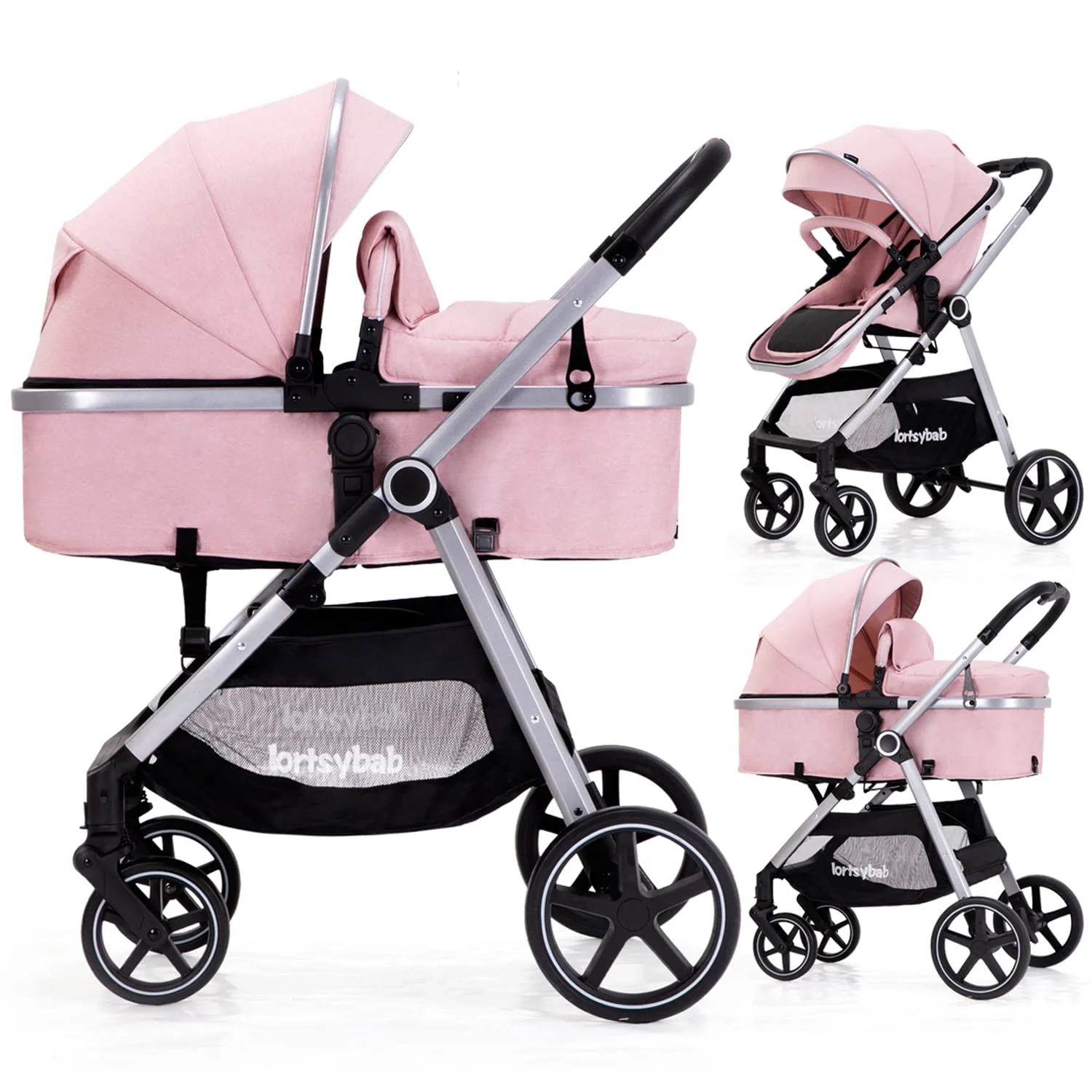 Lortsybab 2-in-1 Baby Stroller Folding Infant Newborn Pram Stroller with Reversible Seat