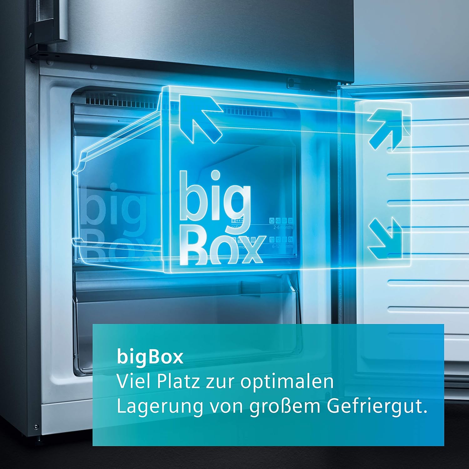 Siemens KF96NVPEA iQ300 Multi-Door-Kühlschrank, 183 x 91 cm, 405 L Kühlen & 200 L Gefrieren, hyperFresh längere Frische, noFrost nie wieder abtauen, superCooling schnellere Kühlung