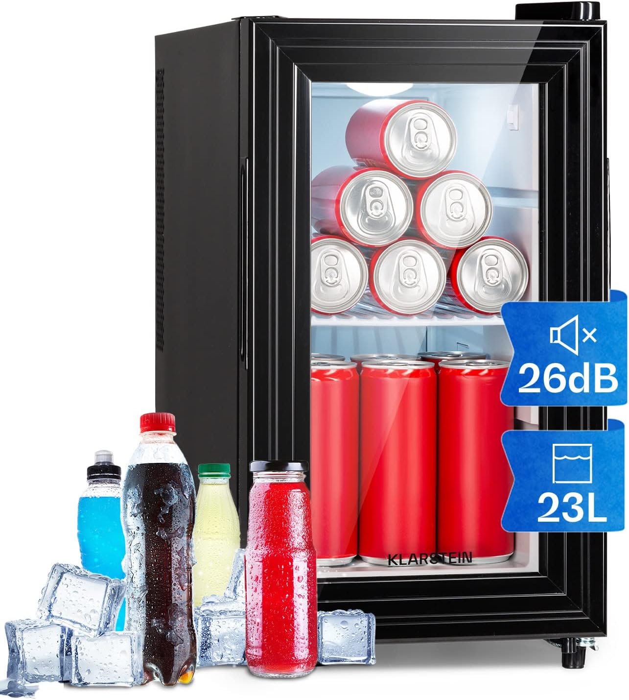 Klarstein Mini Kühlschrank für Zimmer, 23 Liter - Getränke, Snacks & Kosmetik, Minibar, & Leise, Verstellbare Ablagen, Kleiner Skincare Kühlschrank