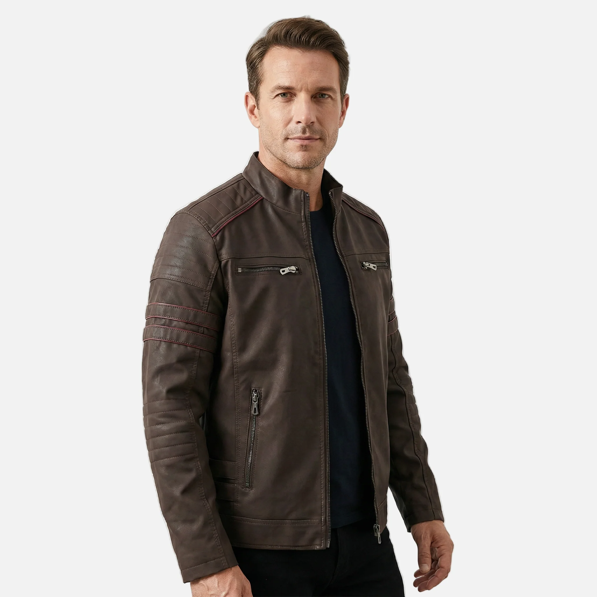 Texturierte Bikerjacke mit Stehkragen f��r Herren