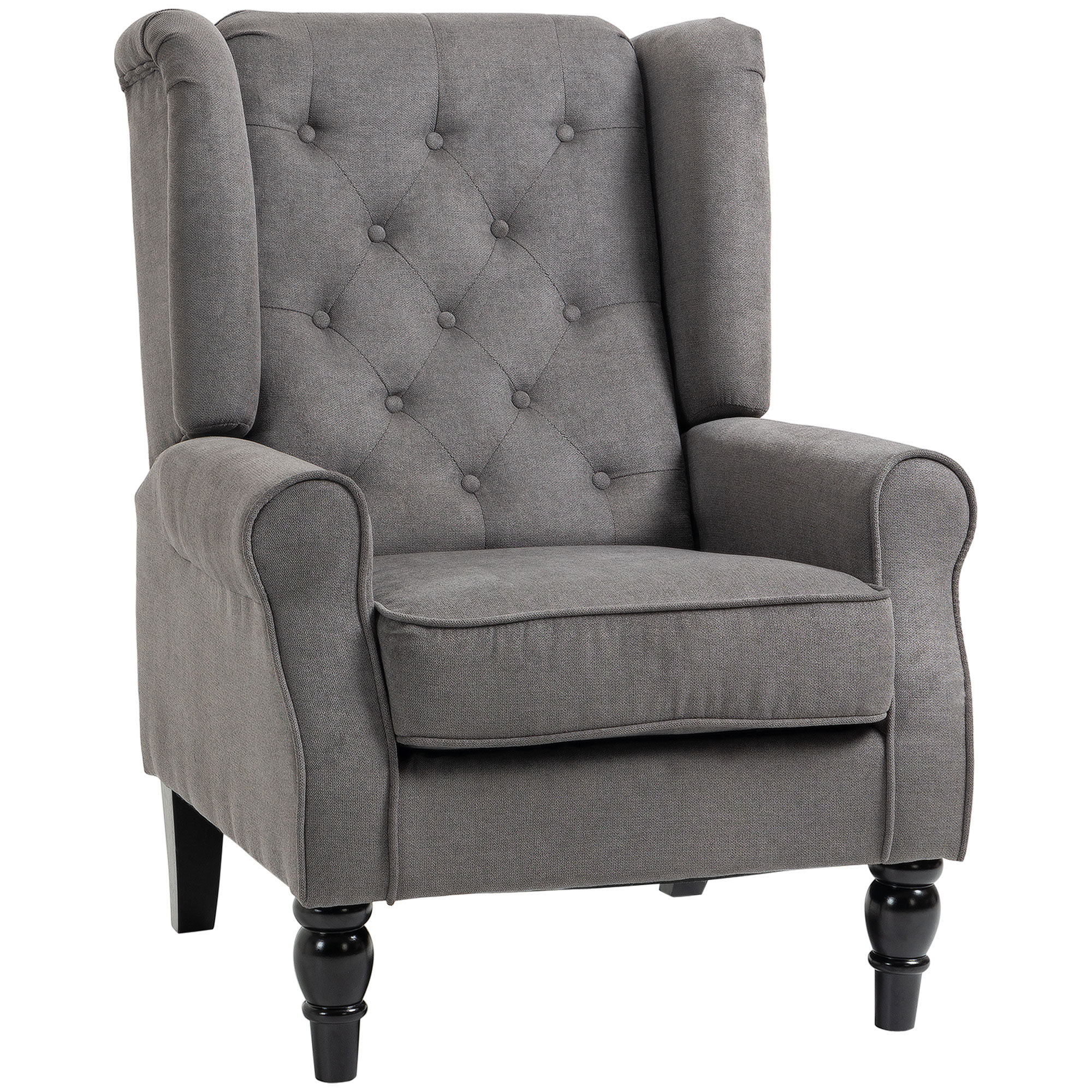 Elegante Oorfauteuil, Dik Gepolsterd, Afneembare Hoes, 74 x 86 x 102 cm, grijs+zwart
