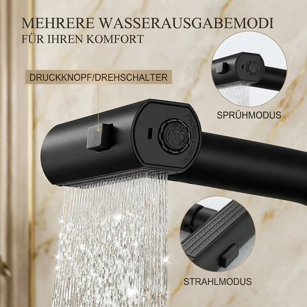 Flexibler Wasserhahn mit LED-Temperaturanzeige und 5 Strahlmodi �C moderne K��chen- und Badarmatur
