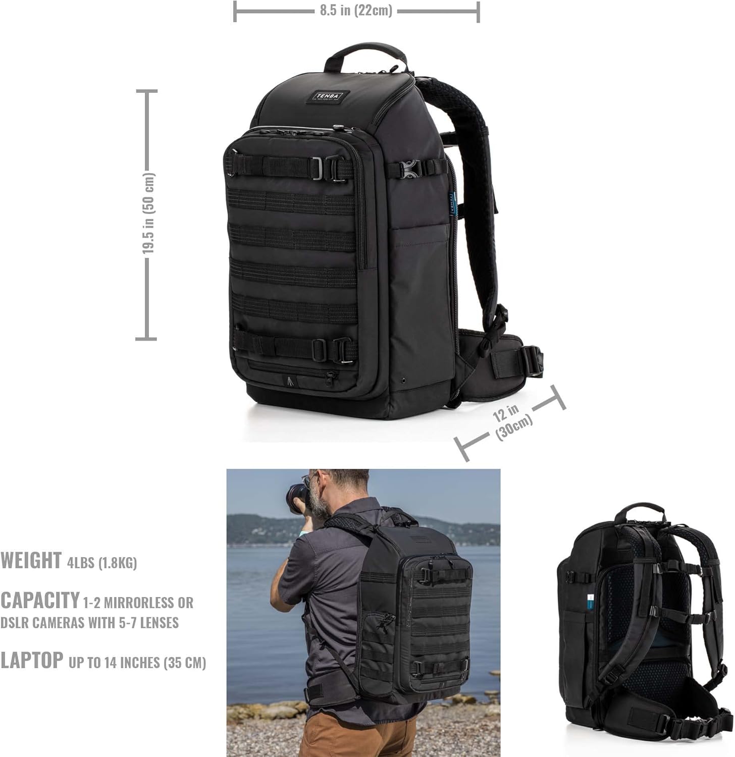 Tenba Axis v2 28L Rolling Camera Backpack for DSLR and Mirrorless Cameras and Lenses Plus a 16-inch Laptop – Black (637-790)