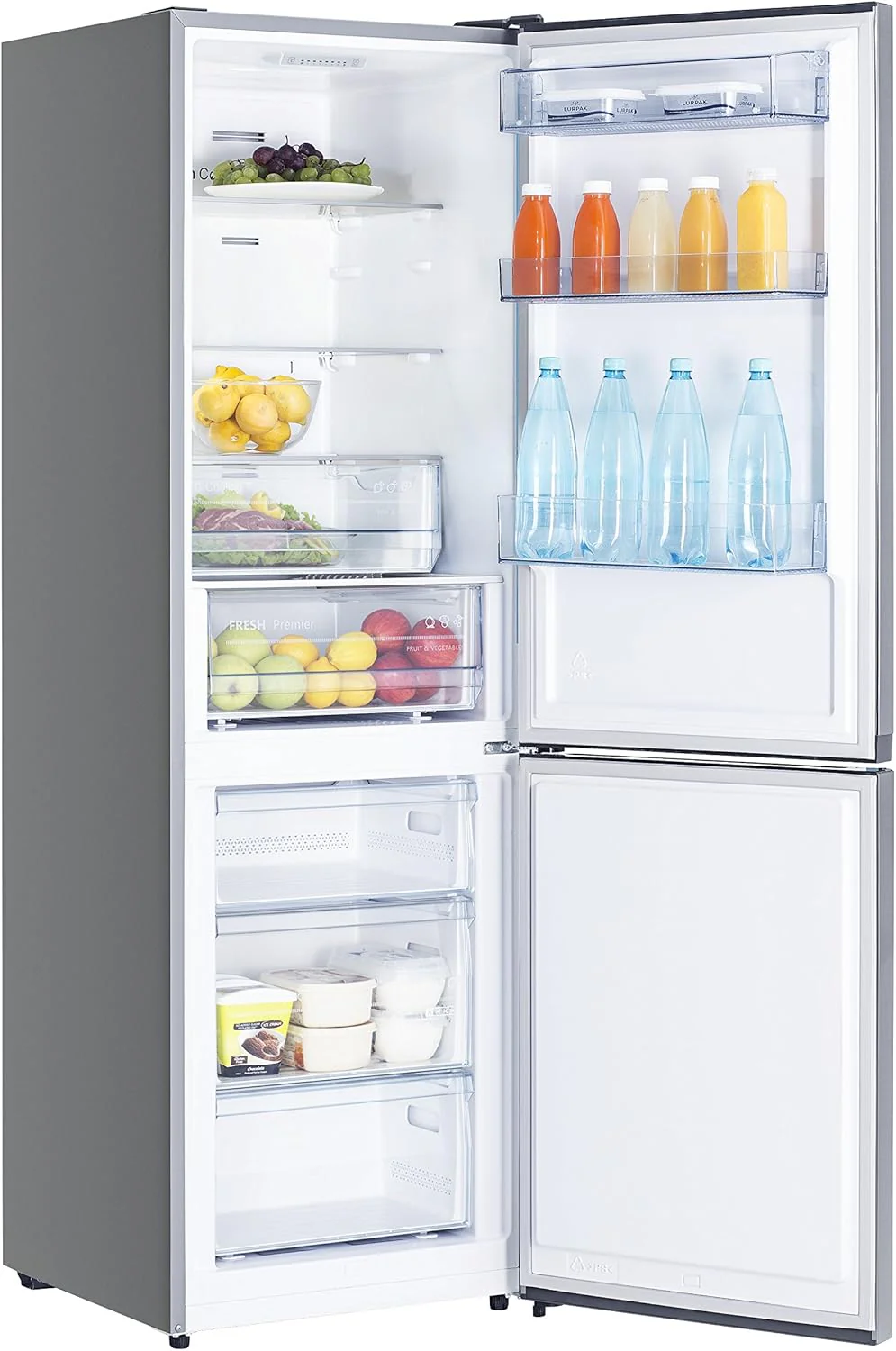 Hisense RB327N4ADD Koelvriescombinatie, EEK D, Total NoFrost, Verwisselbare Deurscharnieren, Flessenrek, 171 Liter Koelgedeelte, 85 Liter Vriesgedeelte, Roestvrijstalen look