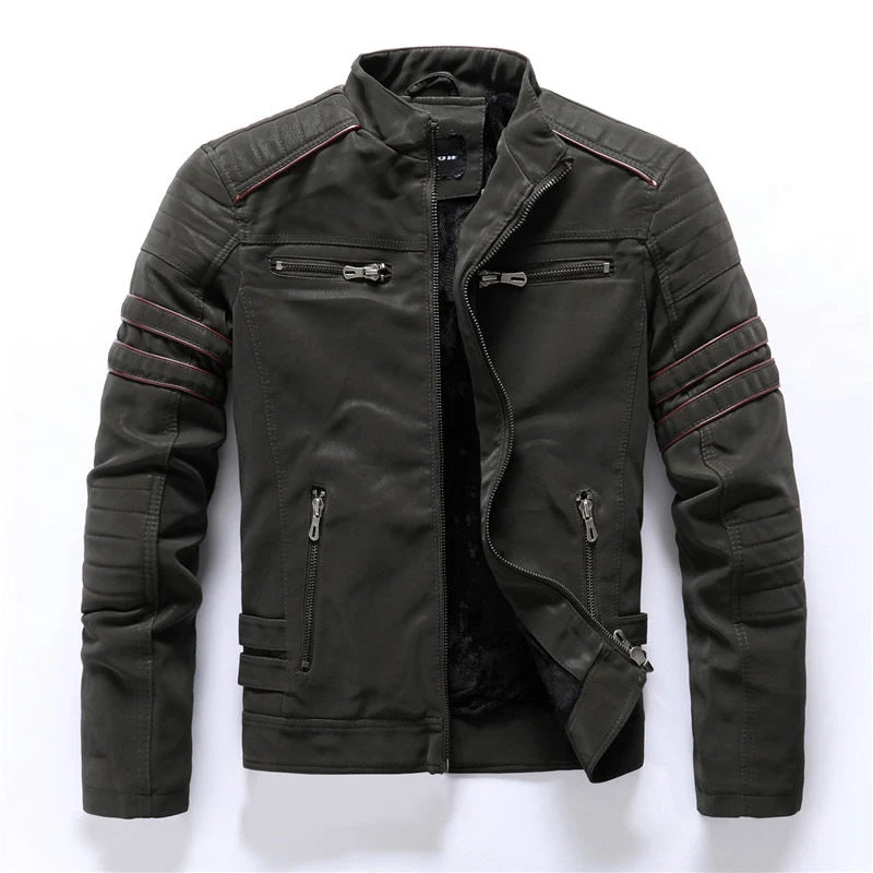 Texturierte Bikerjacke mit Stehkragen f��r Herren