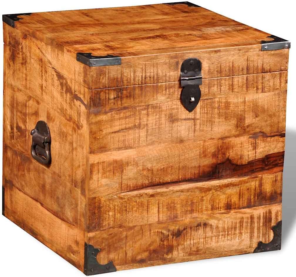 Vintage Kasten aus Holz Dekokoffer Truhe Sitztruhe Aufbewahrungstruhe Holztruhe mit Deckel & Stauraum, 46x46x46 cm Raues Mangoholz