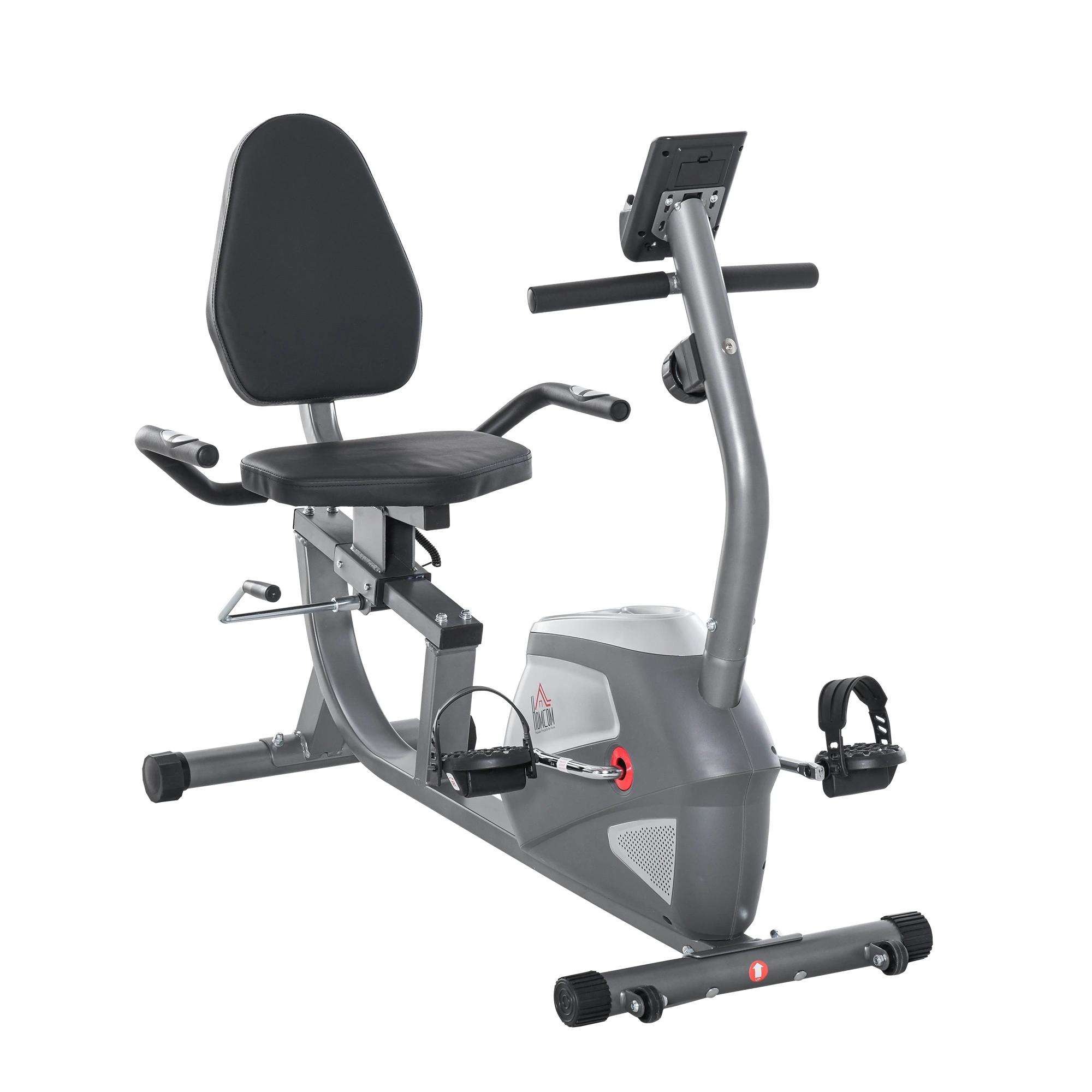 HOMCOM hometrainer fietstrainer vliegwiel hometrainer met 8 niveaus verstelbare magnetische weerstand verstelbare lengte magnetische weerstand wielen metaal ABS grijs + zilver 136 l x 62,5 b x 38 h cm