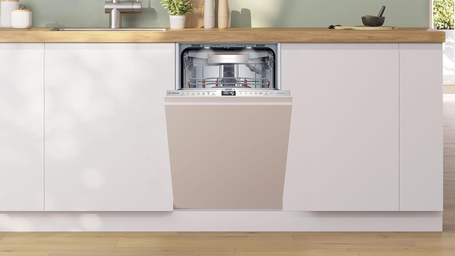 Bosch SPV2IKX10E Serie 2 Smarter Geschirrspüler vollintegriert, 45 cm breit, Besteckkorb, Extra Trocknen auf Knopfdruck, InfoLight roter Lichtpunkt am Boden, AquaStop Schutz gegen Wasserschäden, Weiß