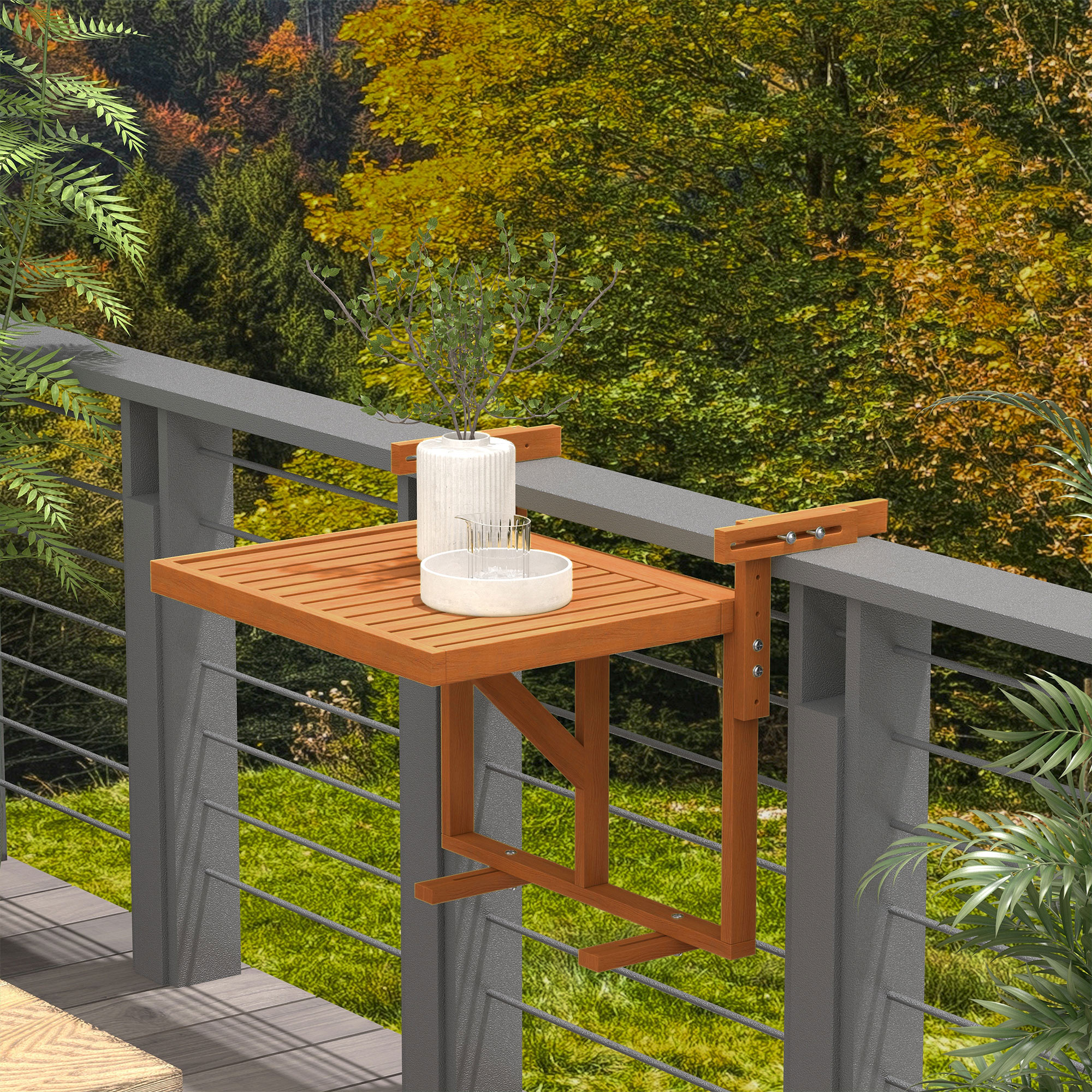 Balkontafel Klaptafel Tuintafel Outdoor-klaptafel, weerbestendig, in hoogte verstelbaar, 68 cm x 65 cm x 55 cm, Teak