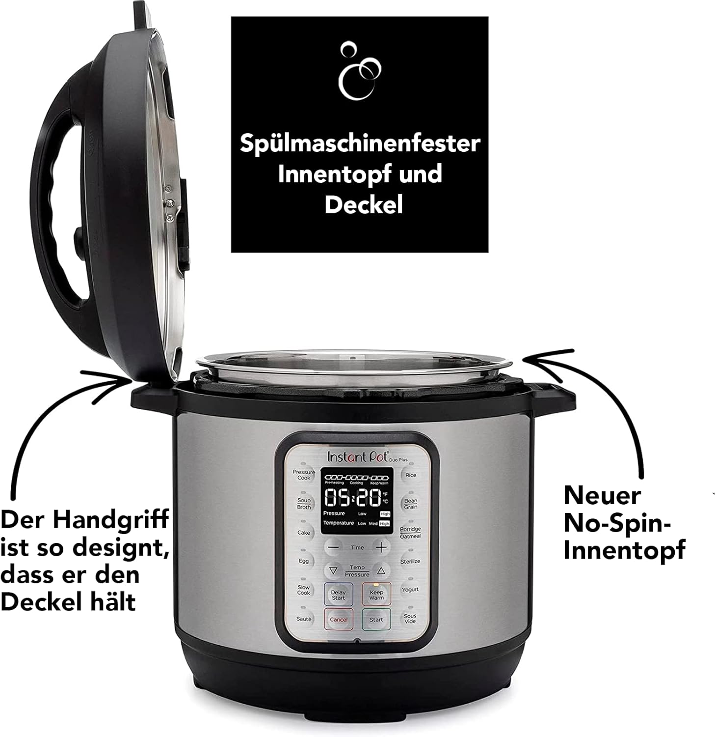 Instant Pot Pro 10-in-1-Elektro-Multikocher 1200 W, 5,7 L – Schnellkochtopf, Schongarer, Reiskocher, Dampfgarer, Sautierpfanne, Sterilisator, Joghurtbereiter, Sous Vide Gert – Schwarzer Edelstahl