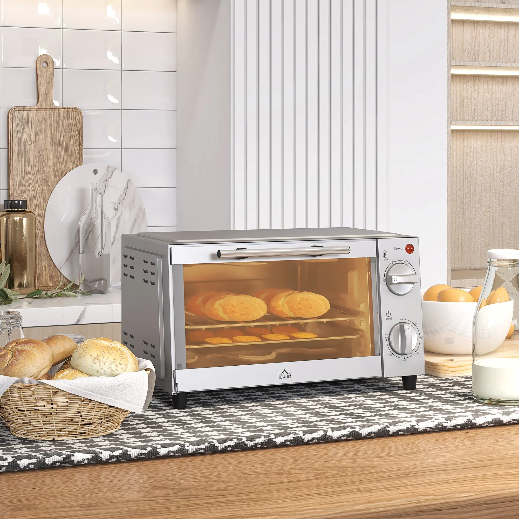 HOMCOM Mini-oven elektrisch met timer en kijkvenster RVS